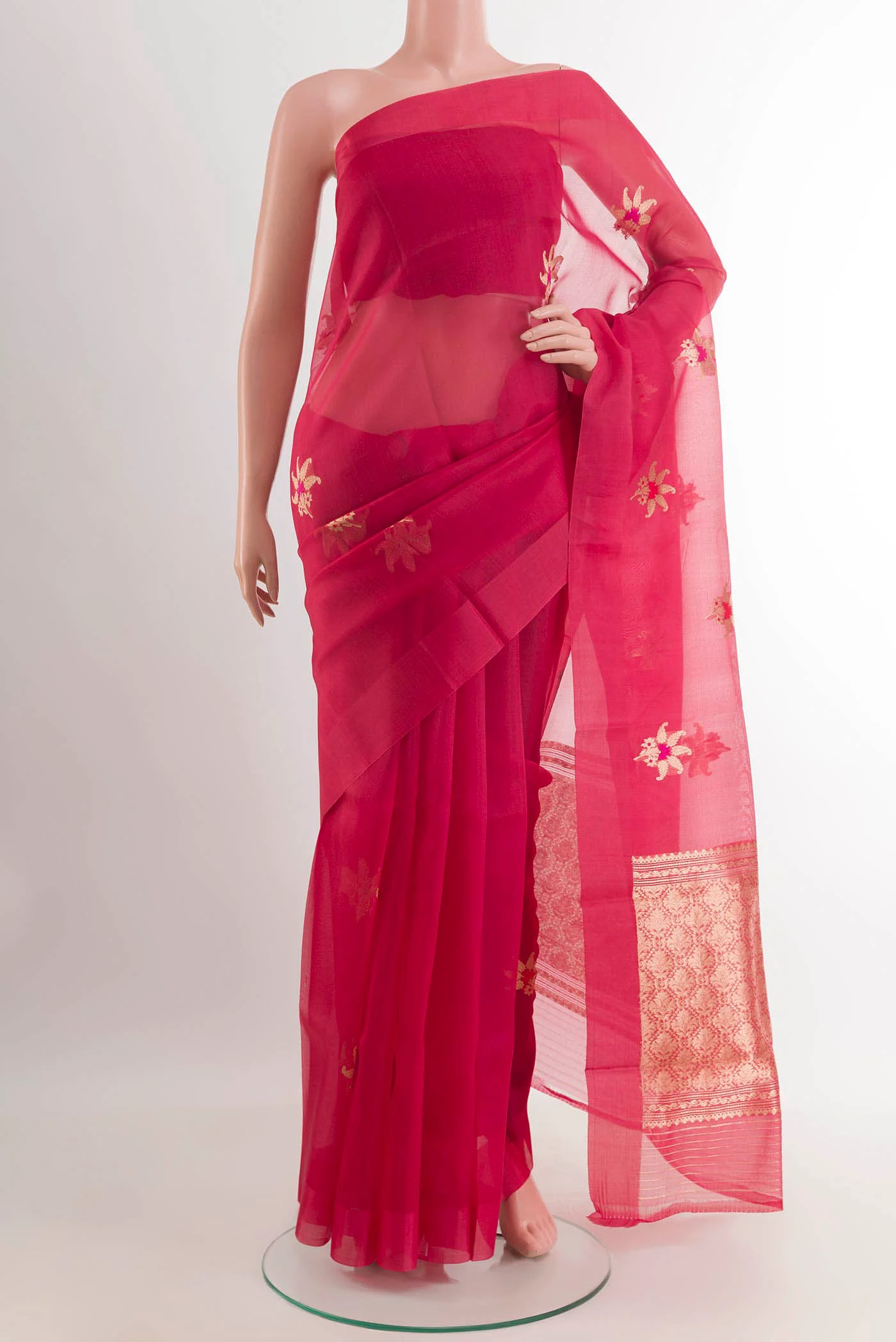 Red Banarasi Kora Silk Saree