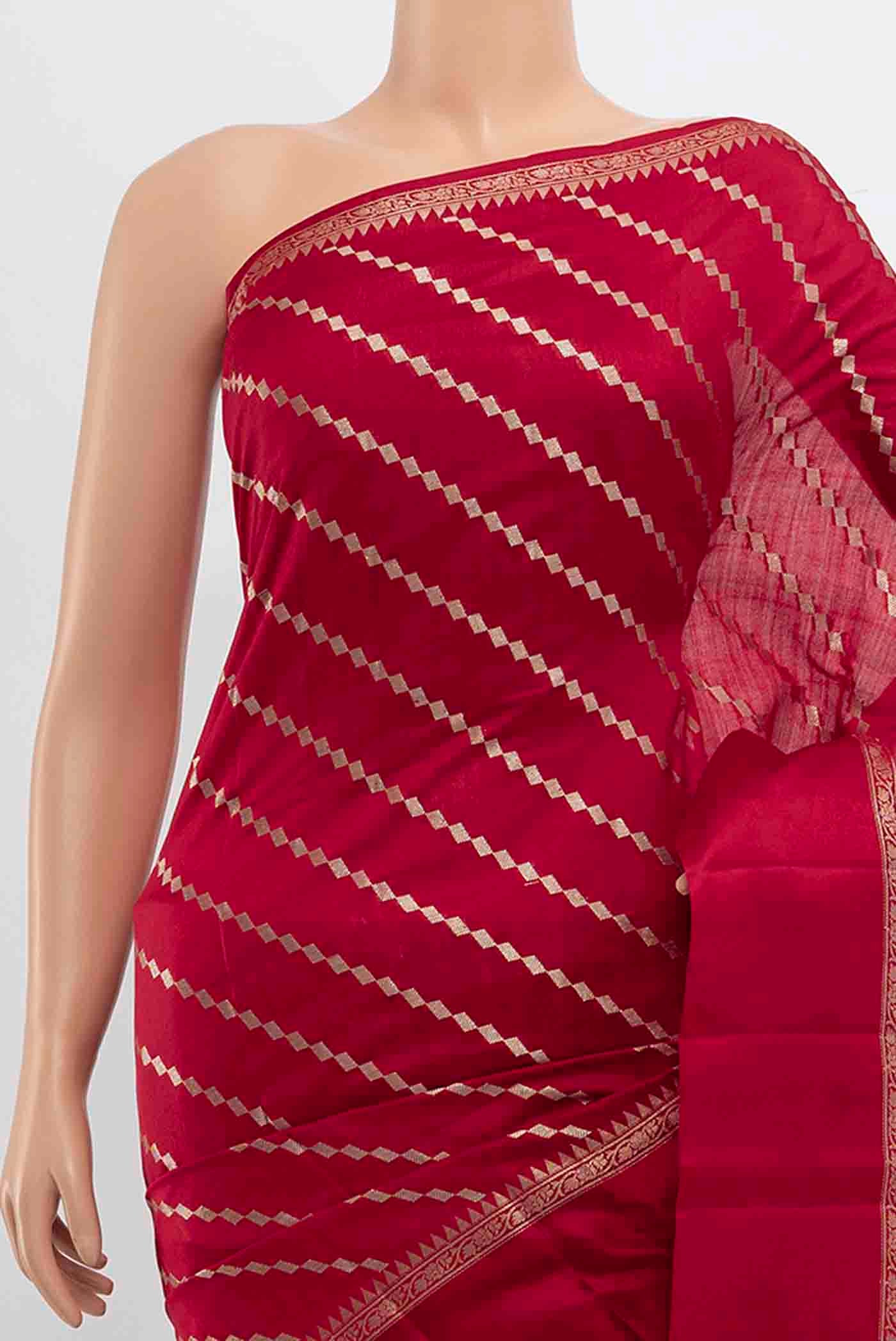 Red Banarasi Raw Silk Saree - Image 2