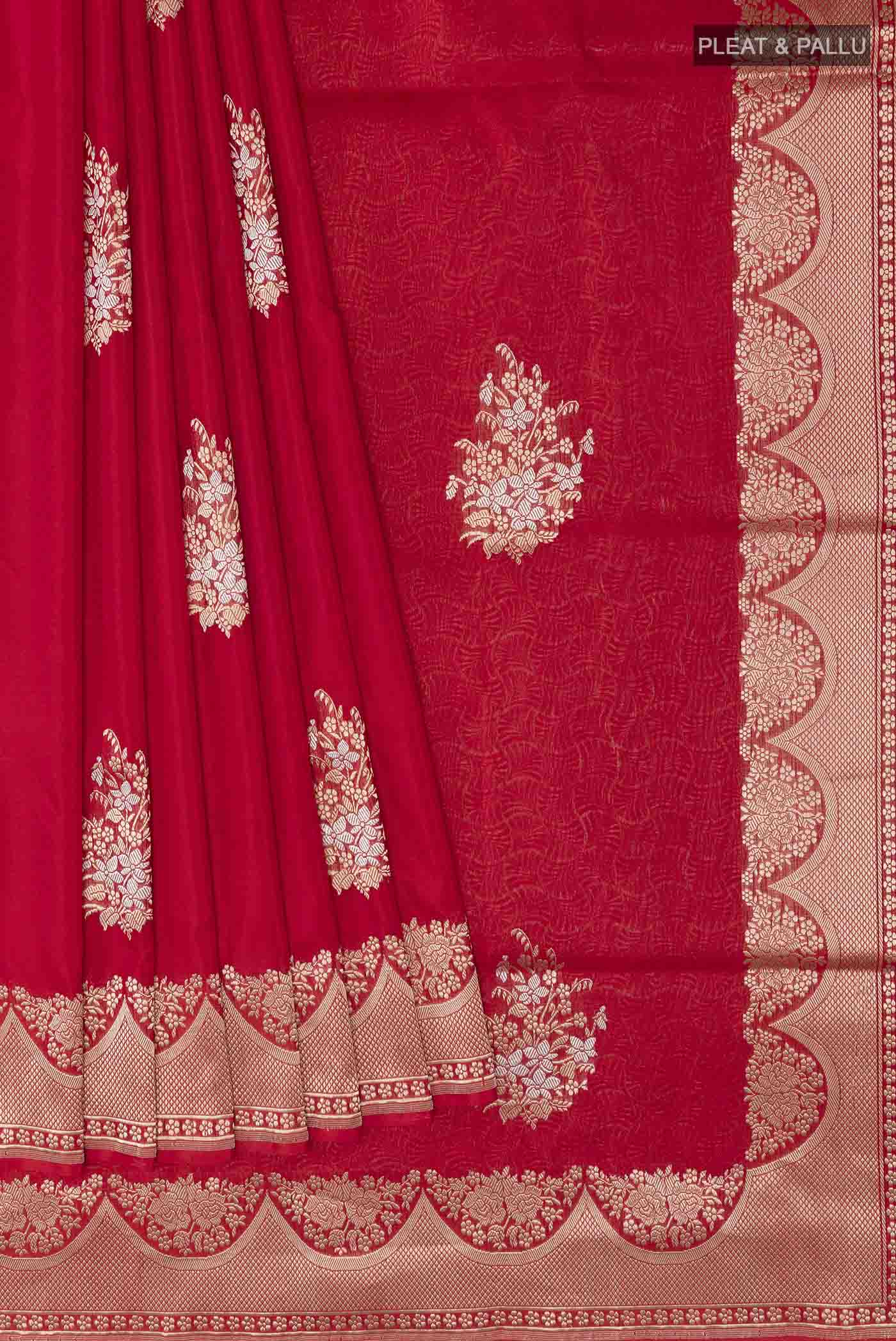 Red Banarasi Silk Saree - Image 4