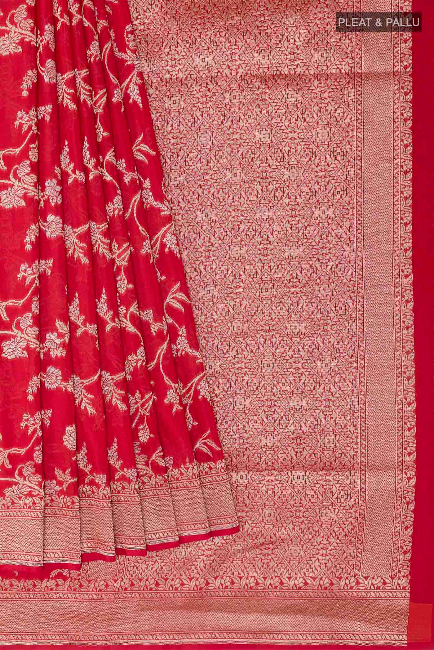 Red Banarasi Silk Saree - Image 4
