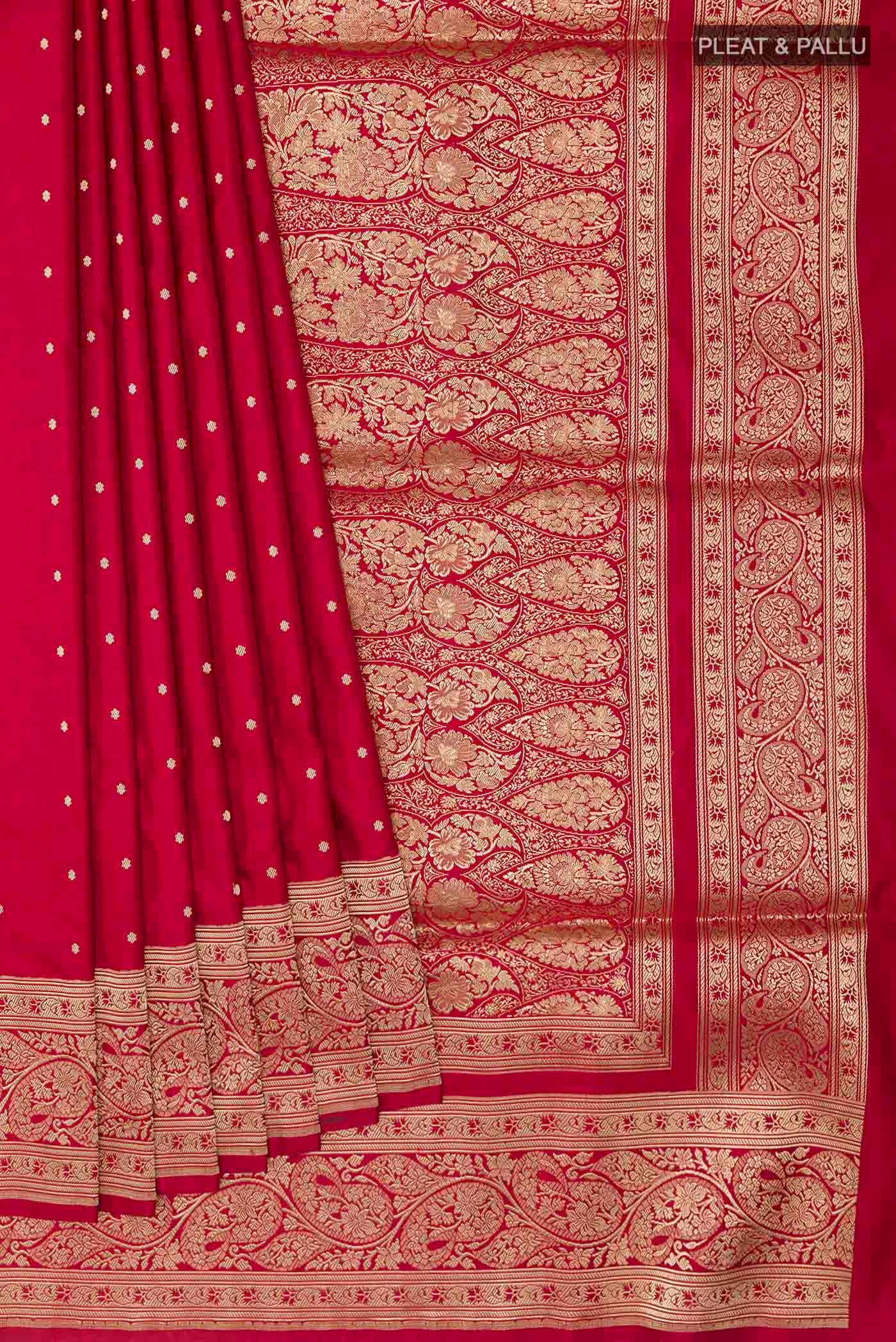 Red Banarasi Silk Saree - Image 4