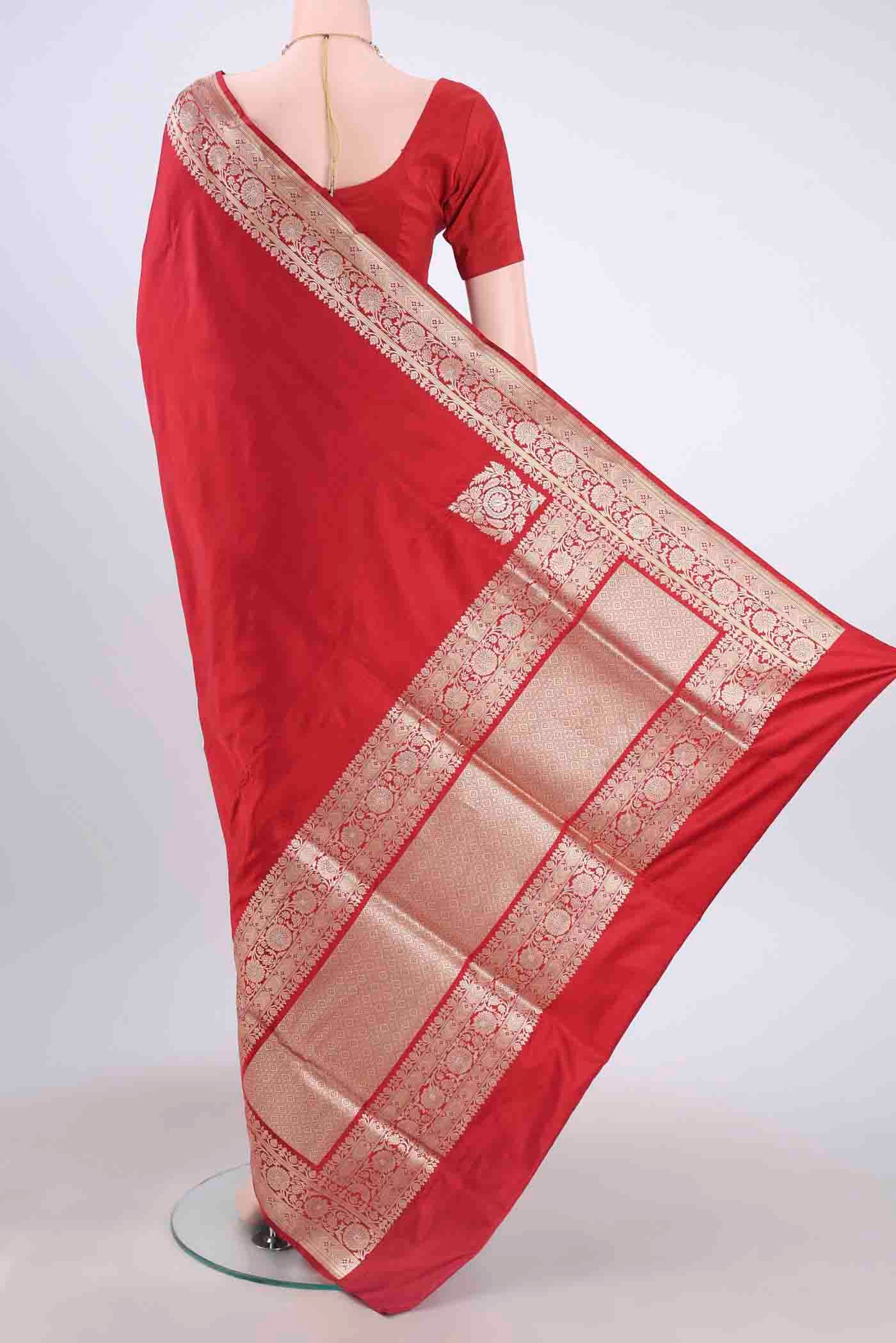 Red Banarasi Silk Saree - Image 3