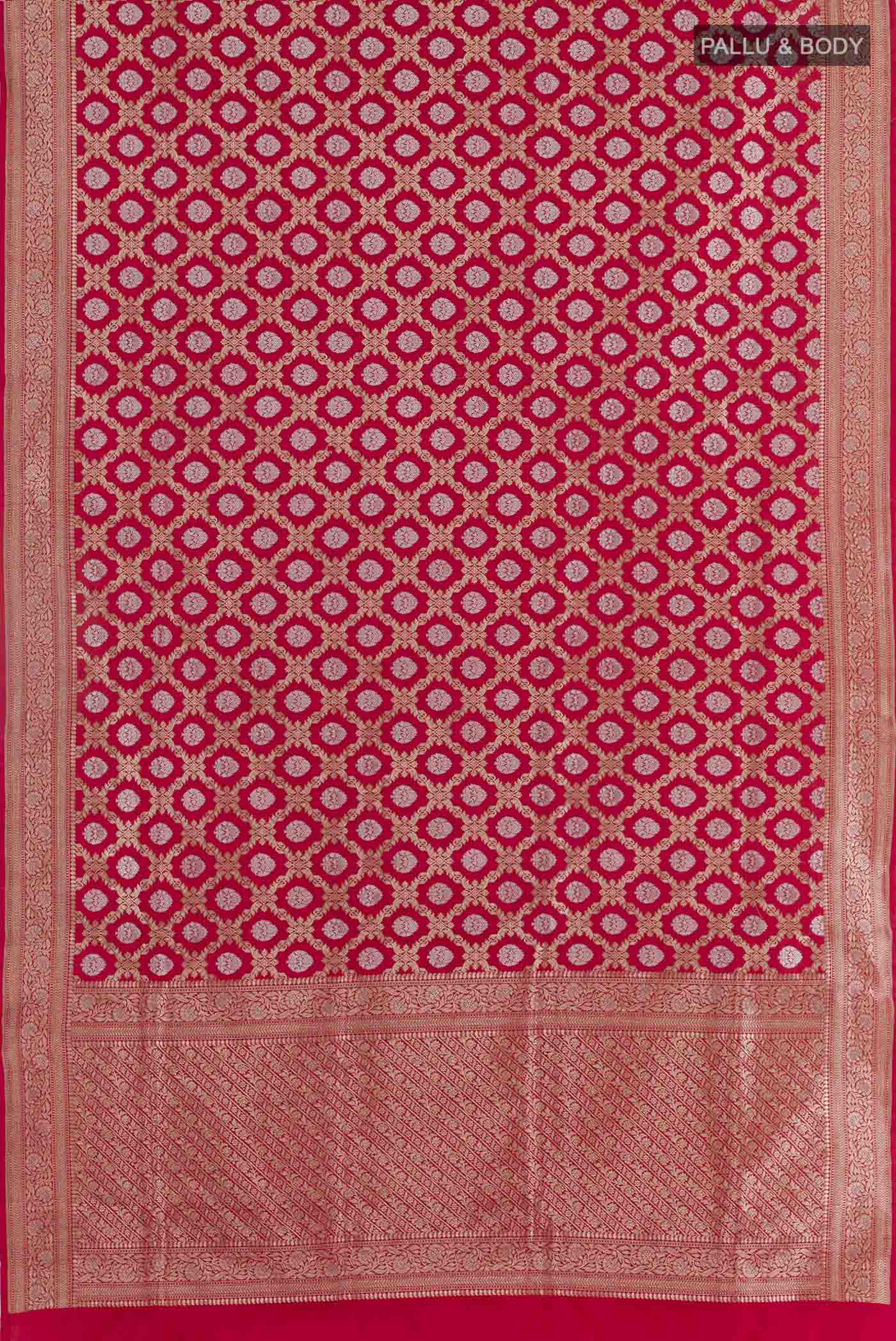 Red with Pink Dual Tone Banarasi Silk Saree - Image 3