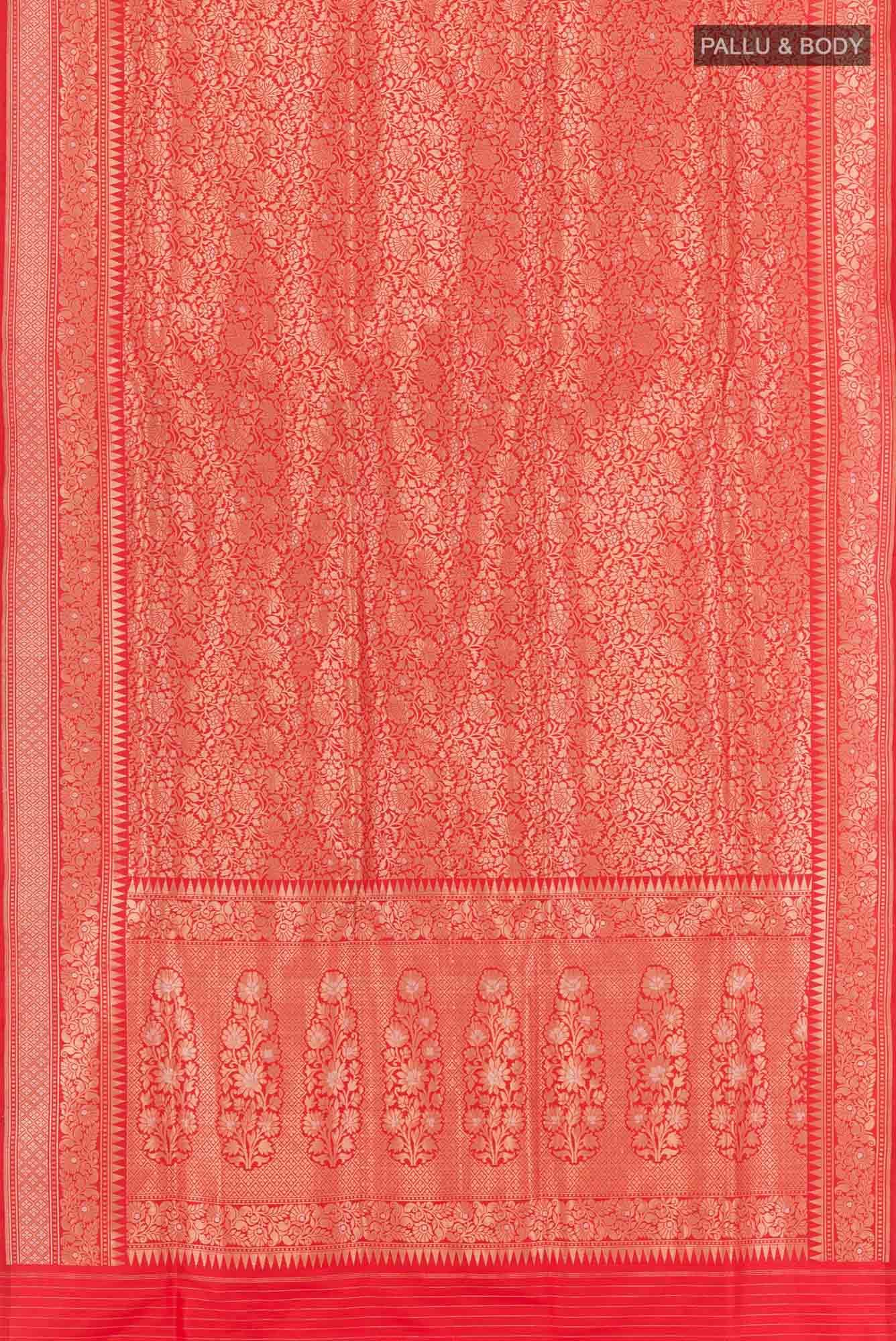 Red Banarasi Silk Saree - Image 4