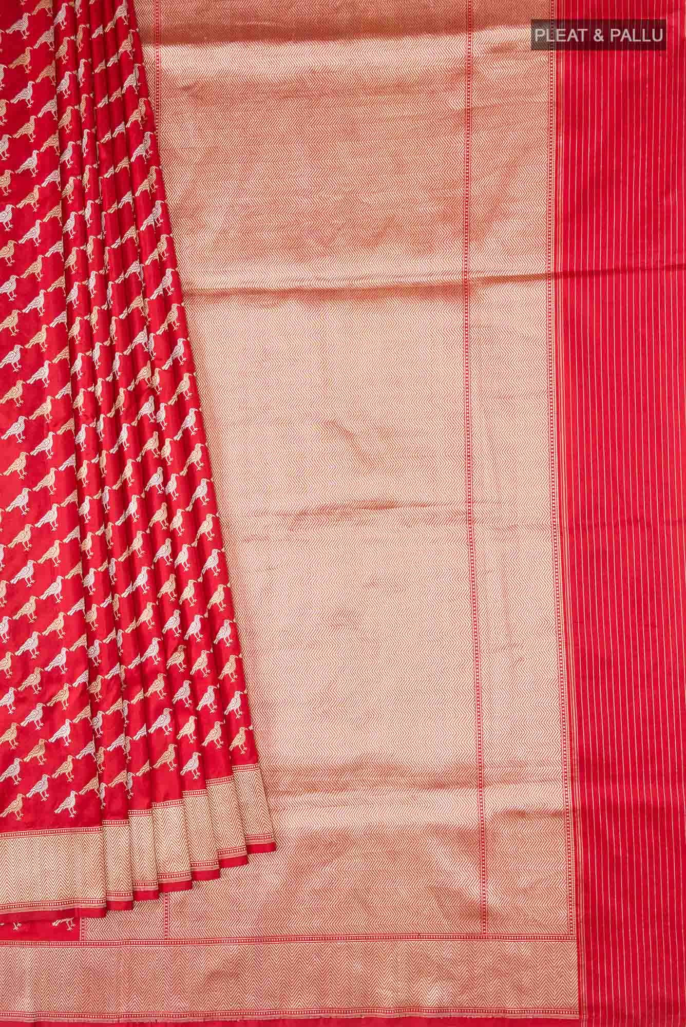 Pure Silk Pure Zari Red Banarasi Saree - Image 2