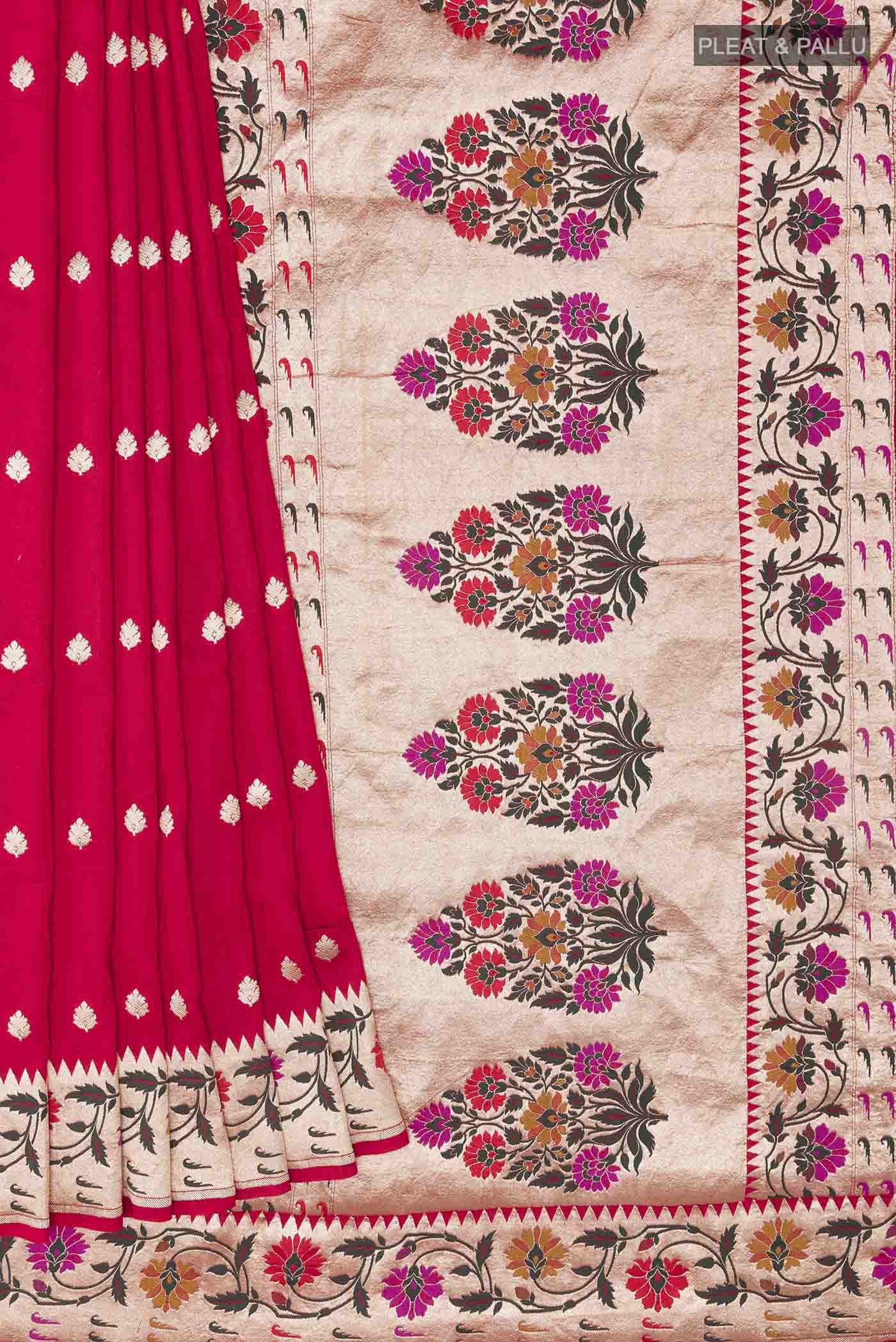 Red Banarasi Tussar Silk Saree - Image 4