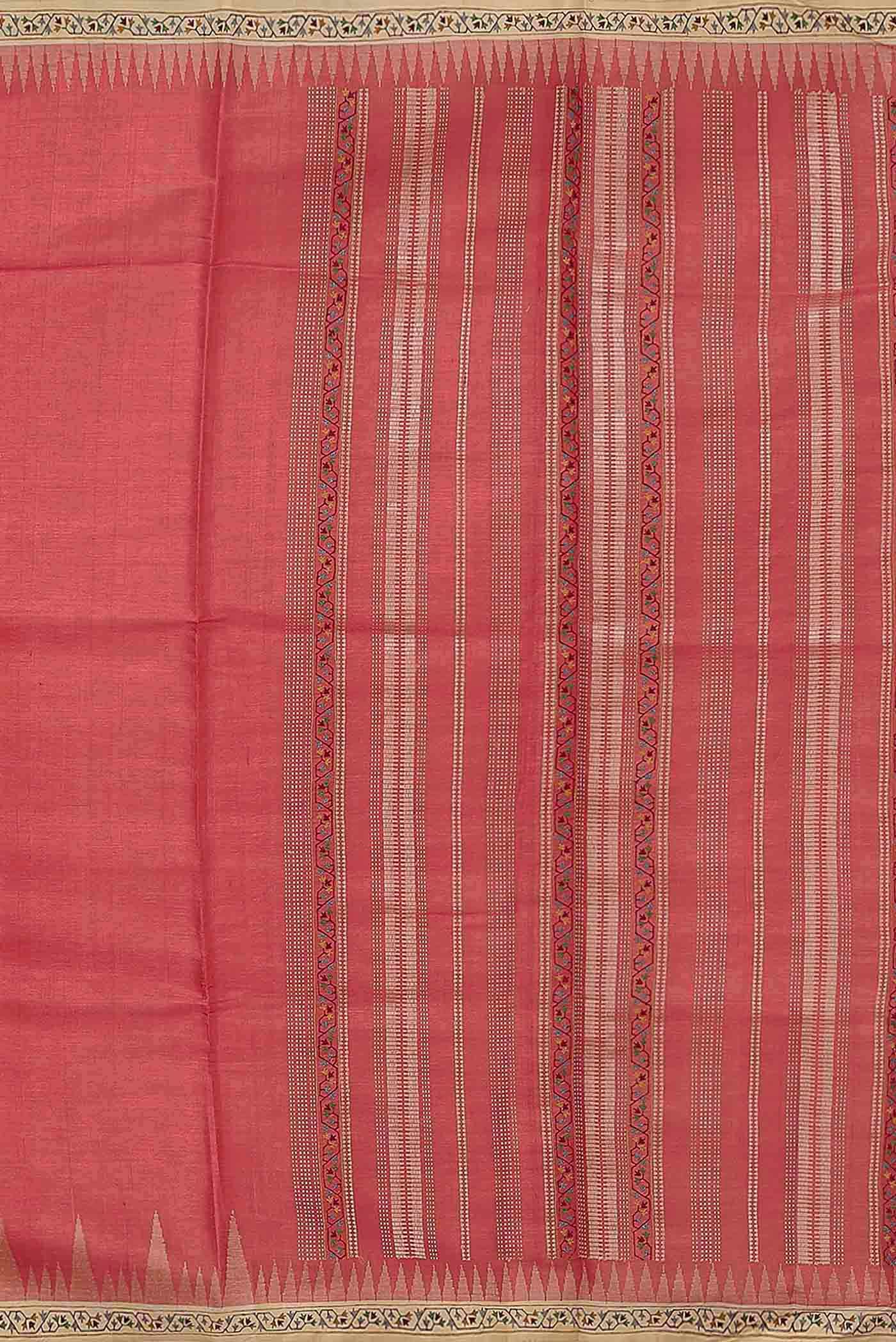 Red Bhagalpuri Tussar Silk Saree - Image 5