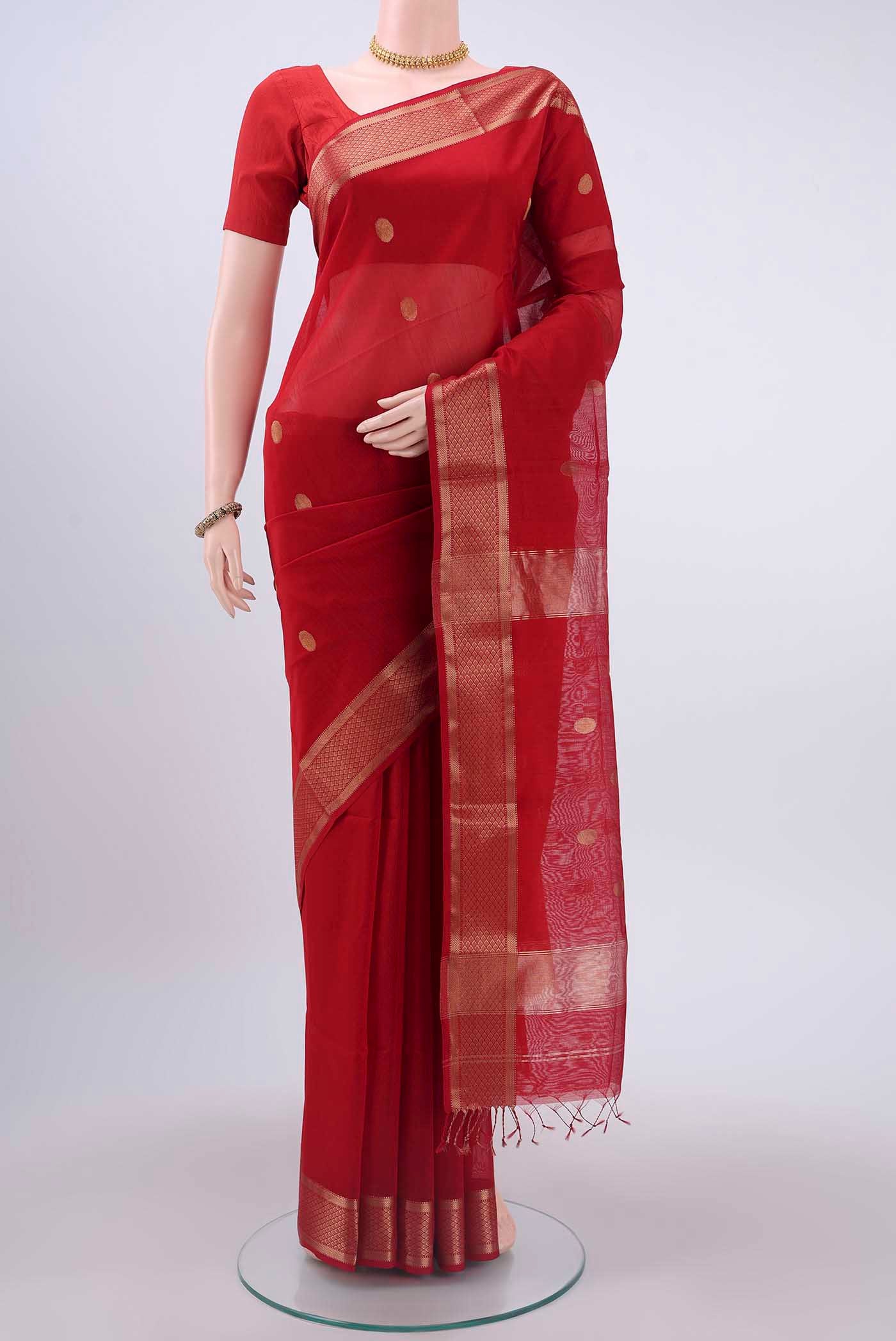 Red Blended Coimbatore Silk Cotton Saree