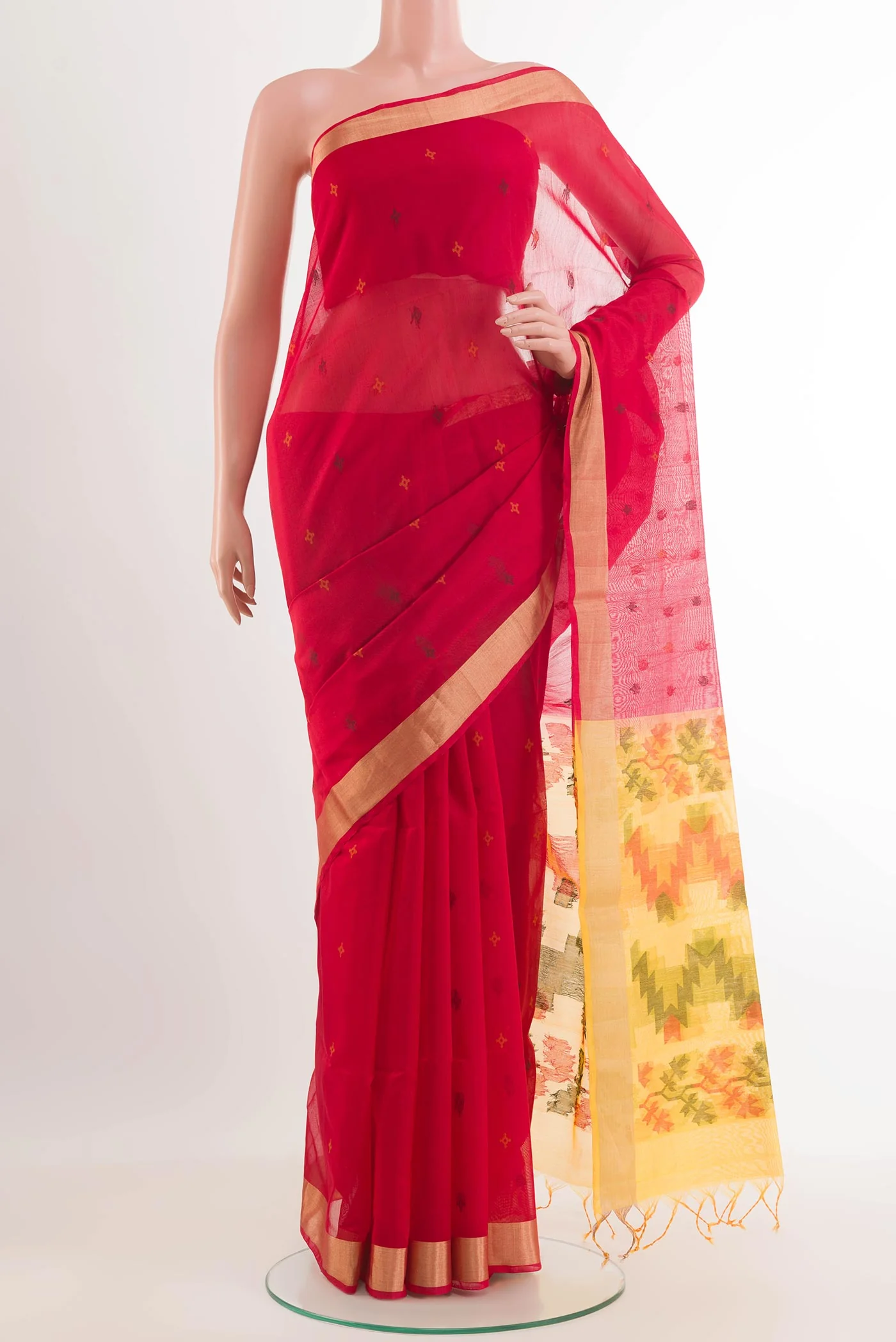 Red Kora Cotton Saree