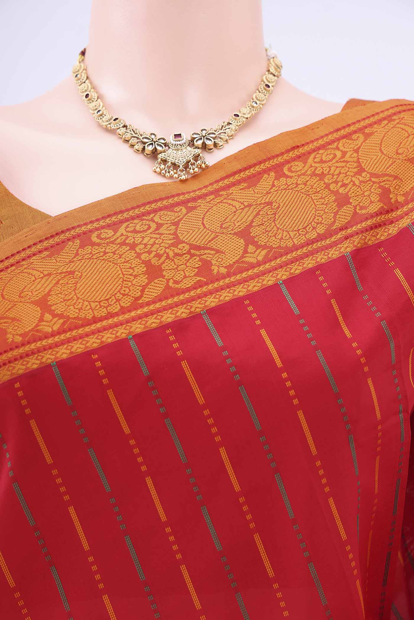 Red Blended Poly Cotton Saree - Image 2