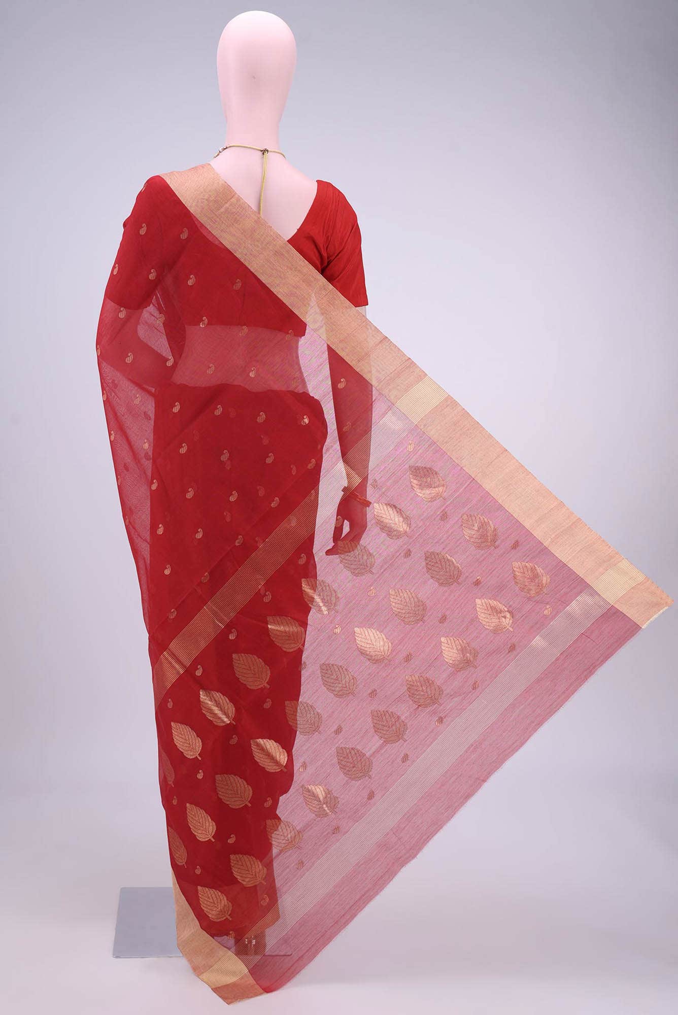 Red Chanderi Silk Cotton Saree - Image 3