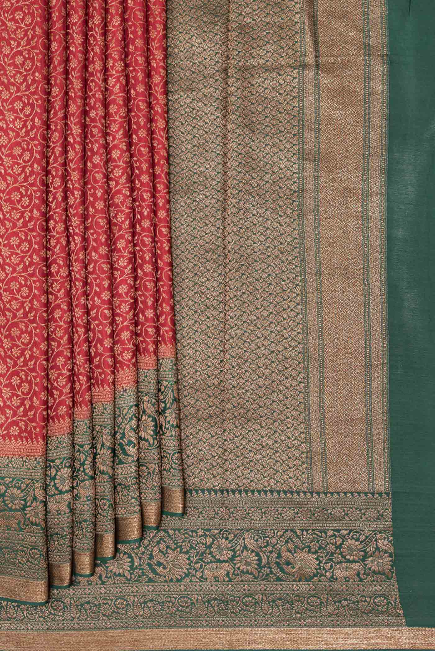 Red Mysore Crepe Saree - Image 4