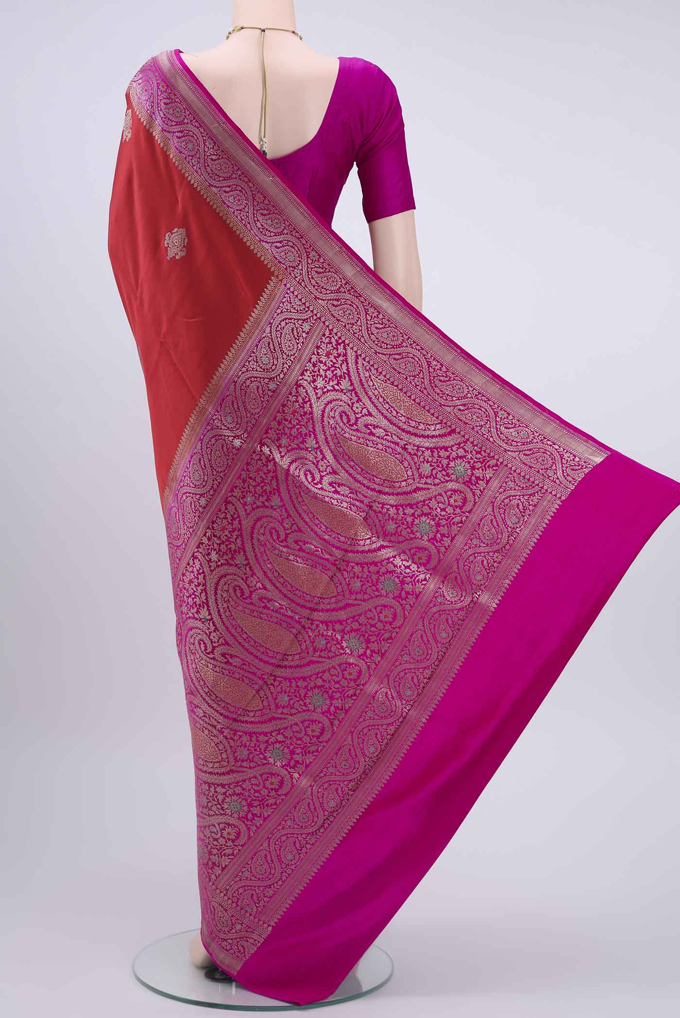 Red Dual Tone Banarasi Silk Saree - Image 3