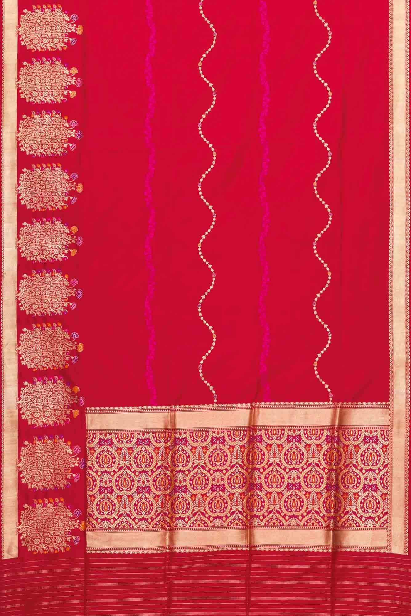 Pure Silk Pure Zari Red Dual Tone Banarasi Saree - Image 4