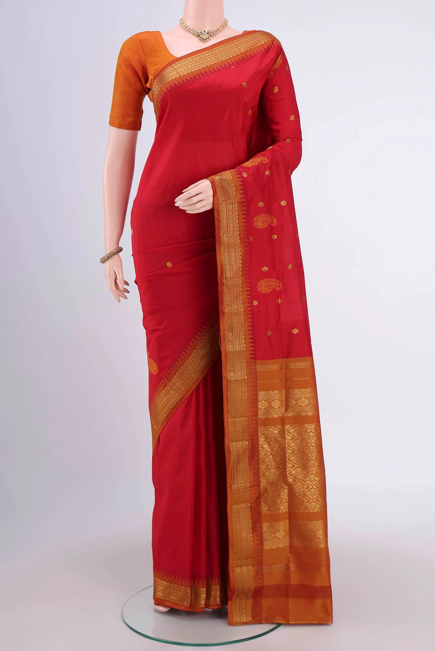 Red Blended Bangalore Silk Saree