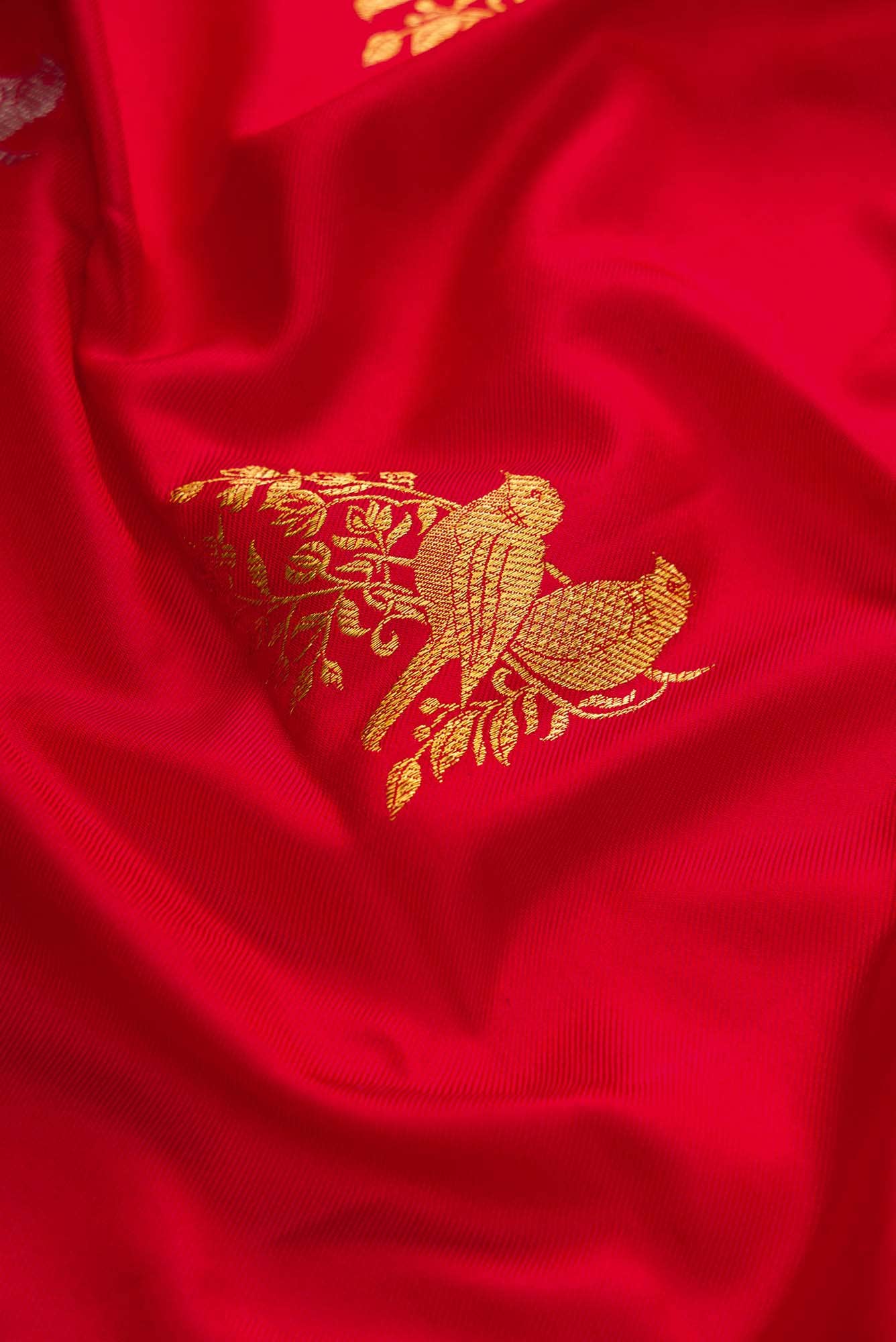 Pure Silk Pure Zari Red Dual Tone Double Ikat Saree - Image 3