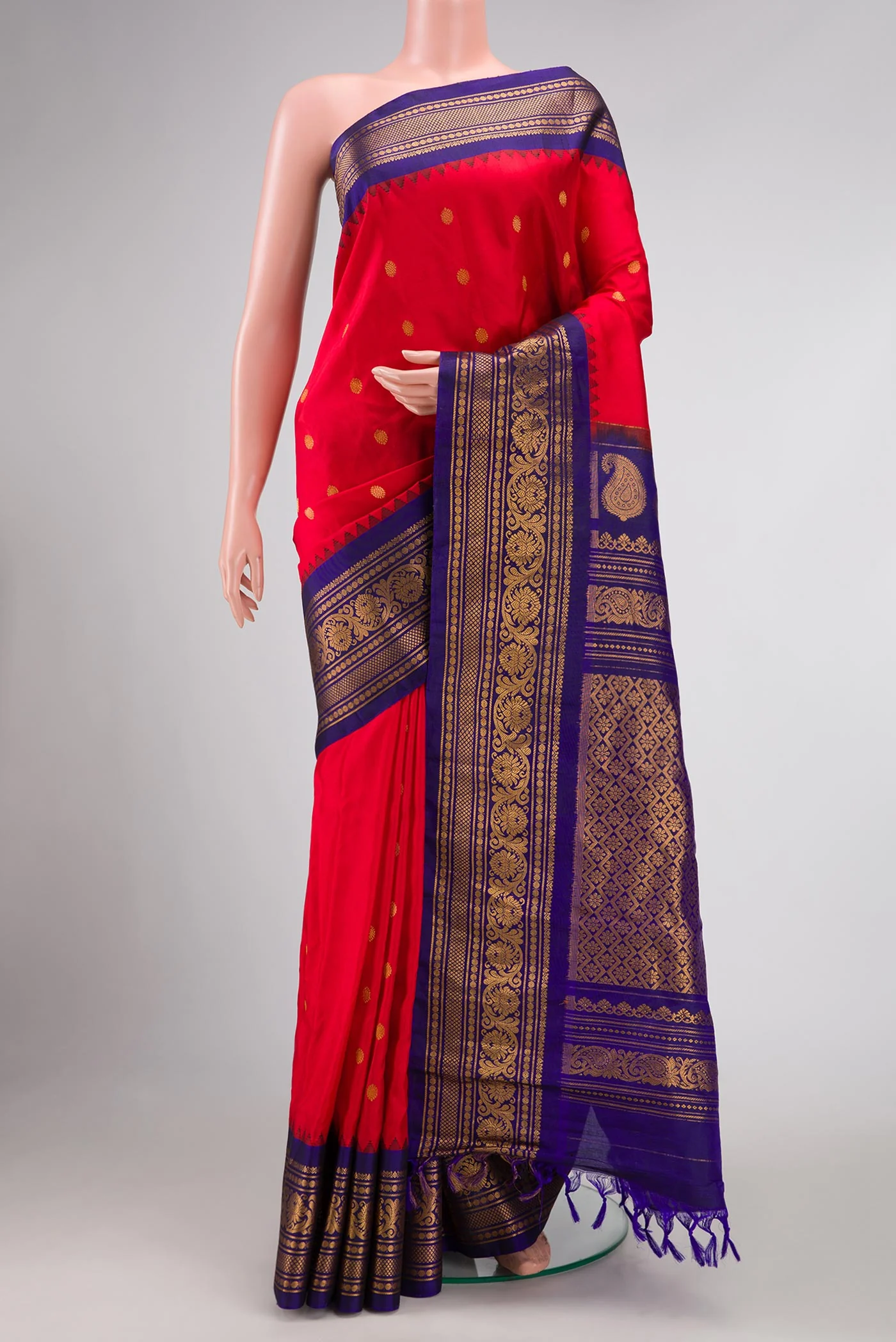 Red Dual Tone Gadwal Silk Saree