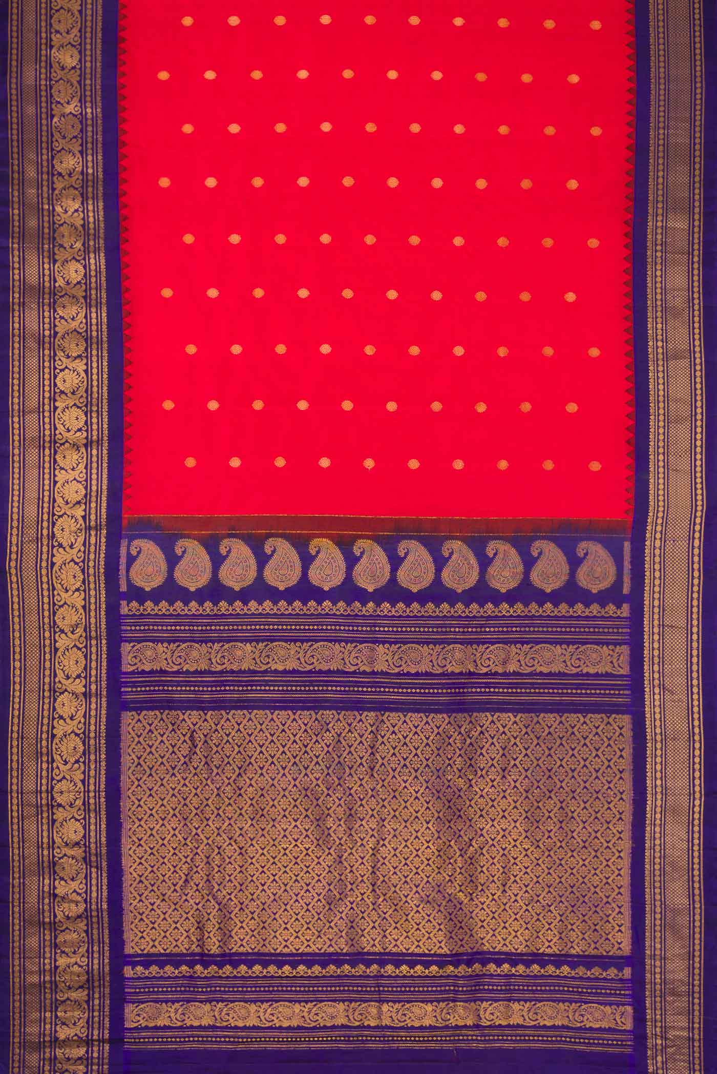 Red Dual Tone Gadwal Silk Saree - Image 5