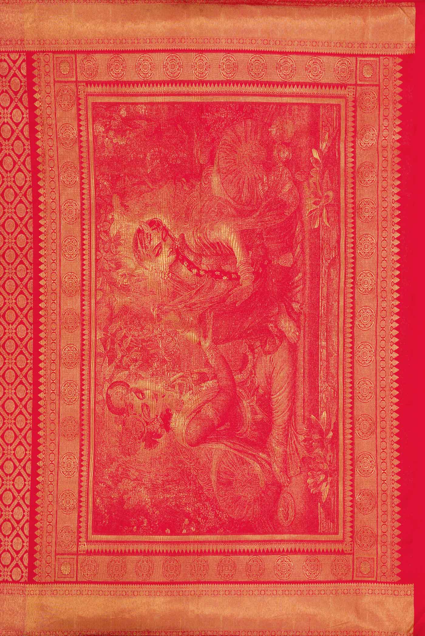 Red with Pink Color Kanchipuram Silk Saree - Image 7