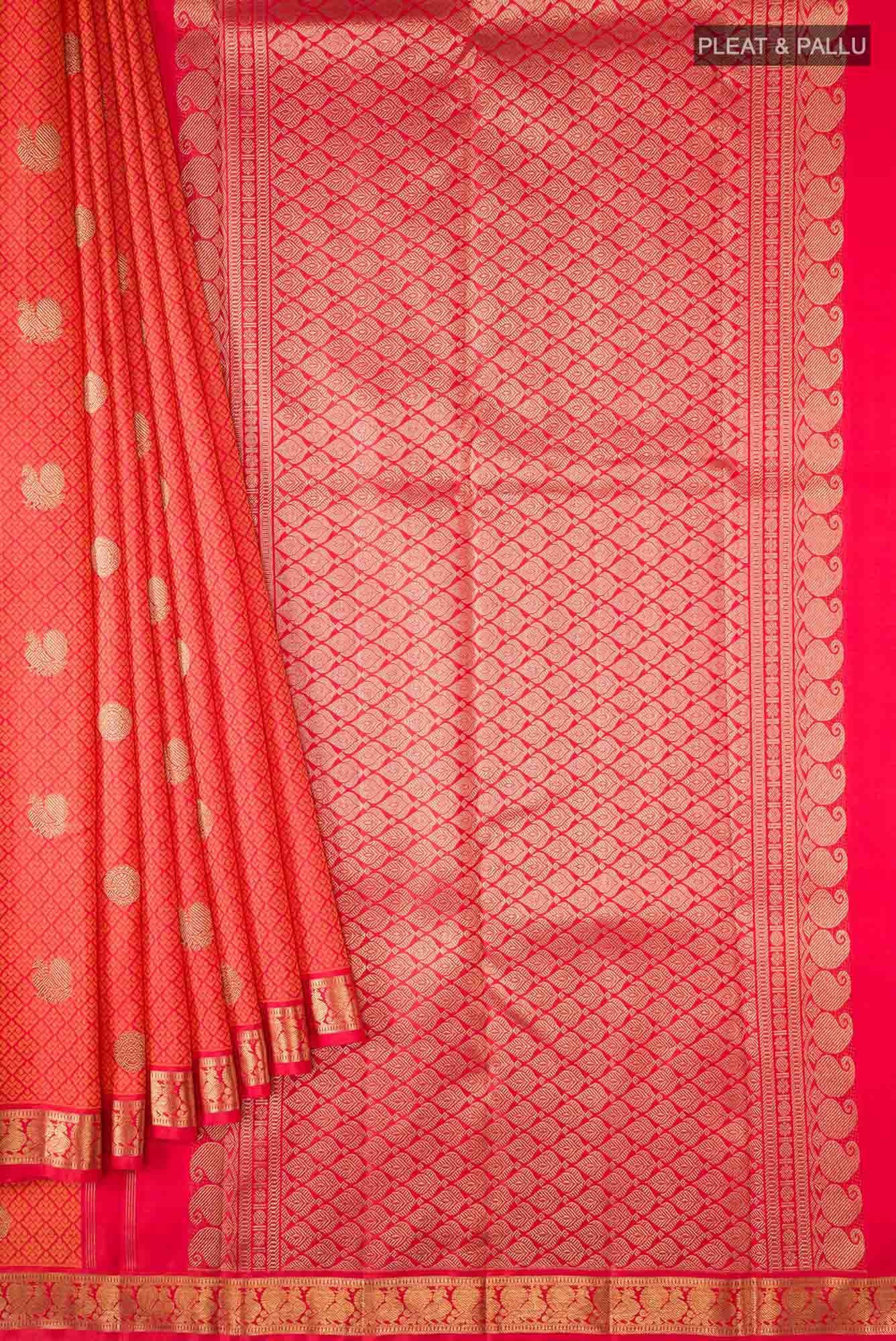 Red Dual Tone Kanchipuram Silk Saree - Image 2