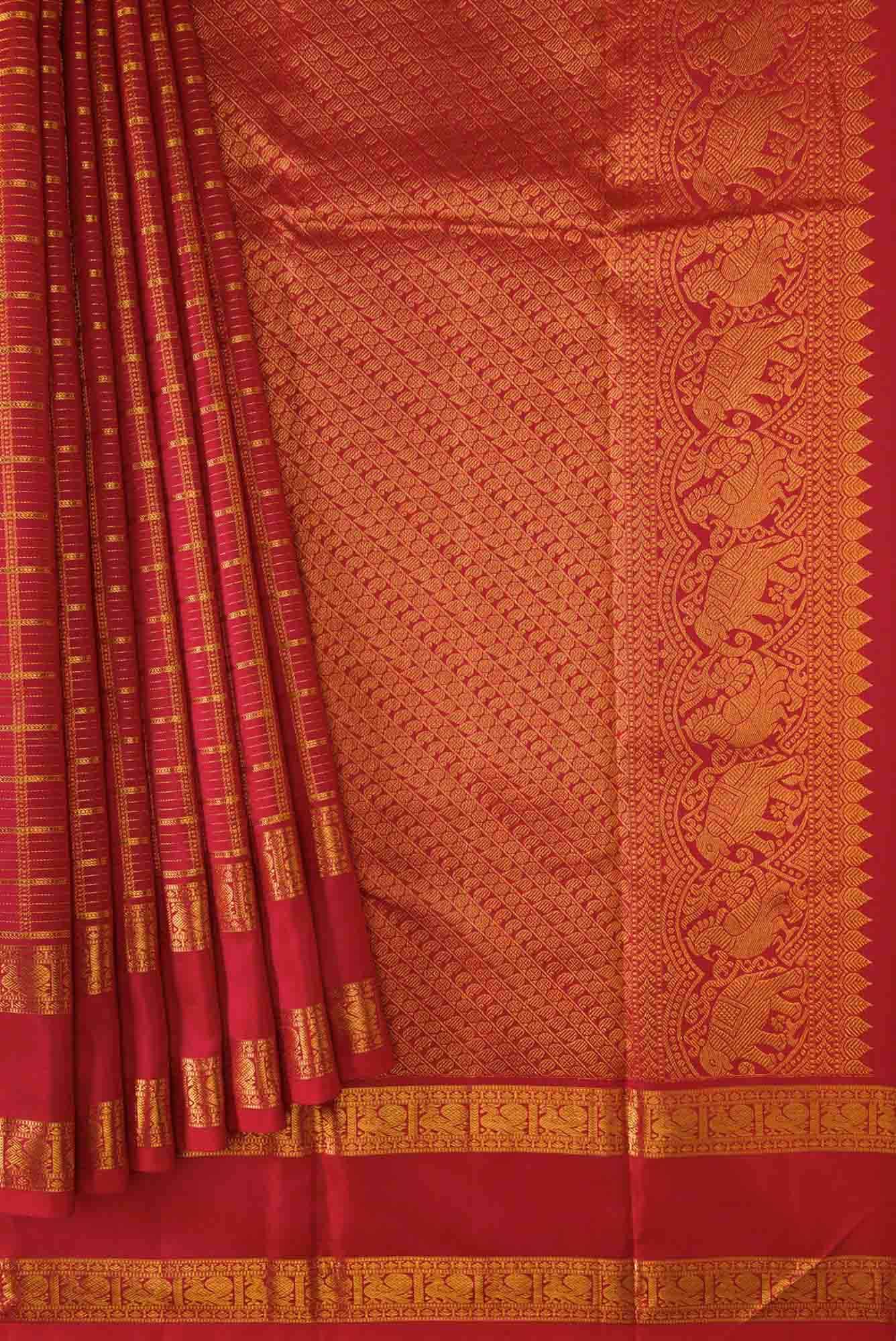 Red Dual Tone Kanjivaram Silk Saree - Image 2