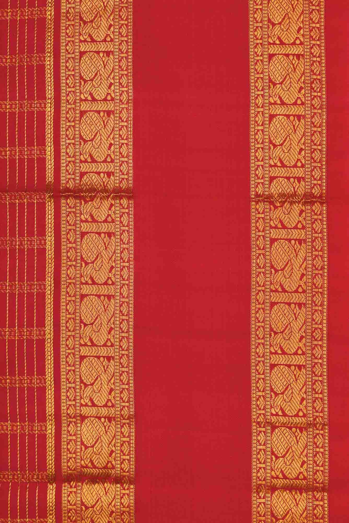 Red Dual Tone Kanjivaram Silk Saree - Image 5