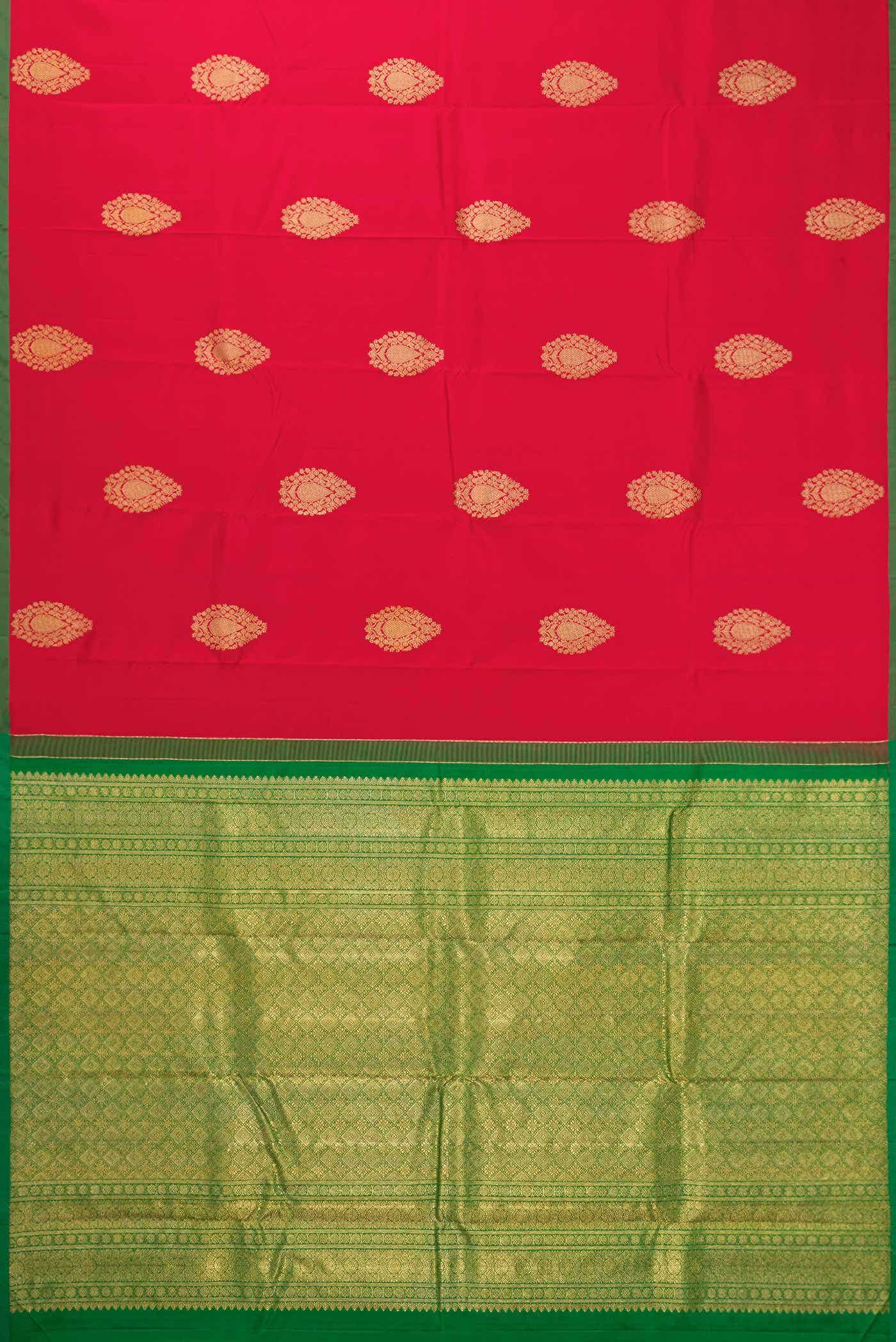Pure Silk Pure Zari Red Dual Tone Kanchipuram Saree - Image 4