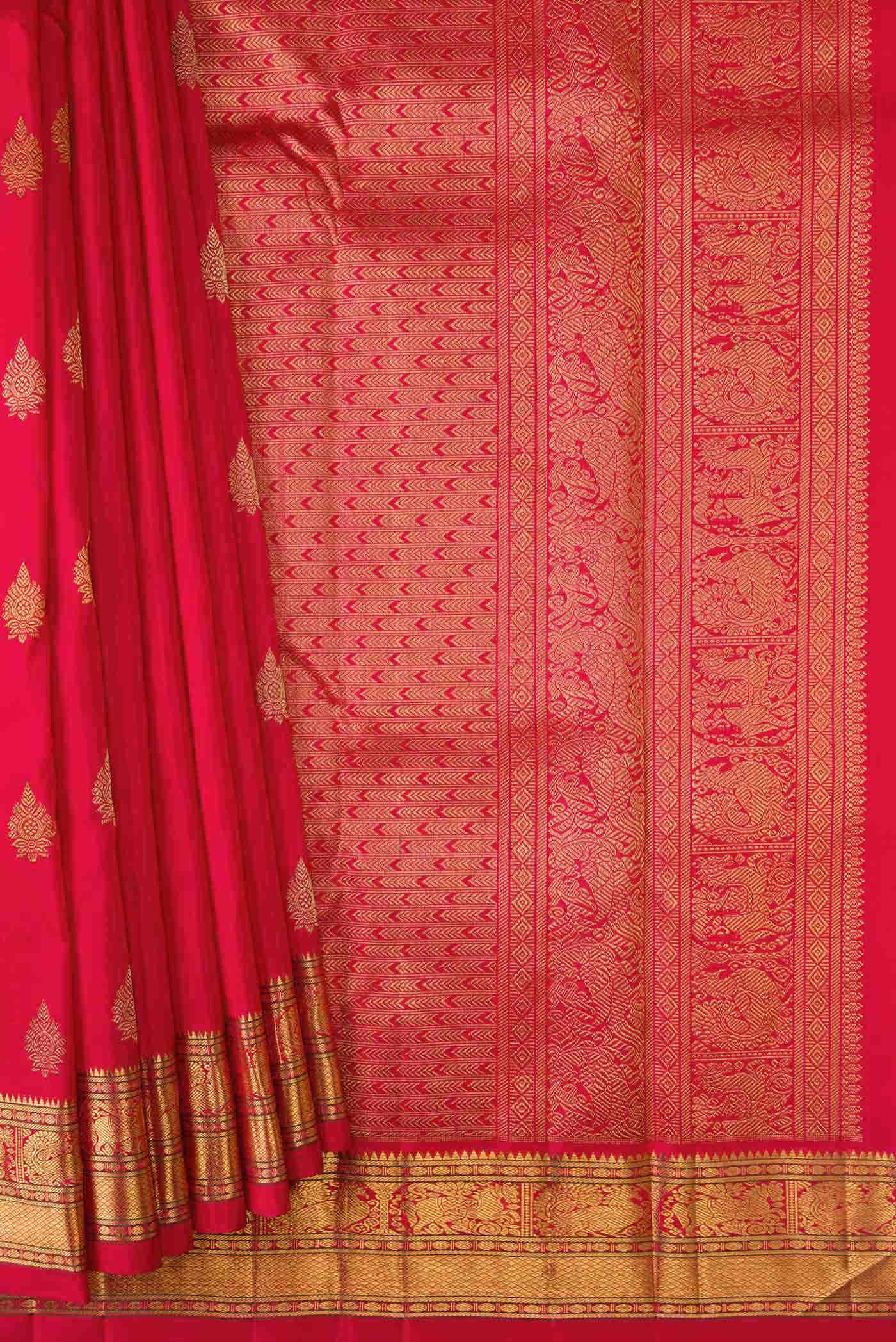 Pure Silk Pure Zari Red Dual Tone Kanchipuram Saree - Image 2