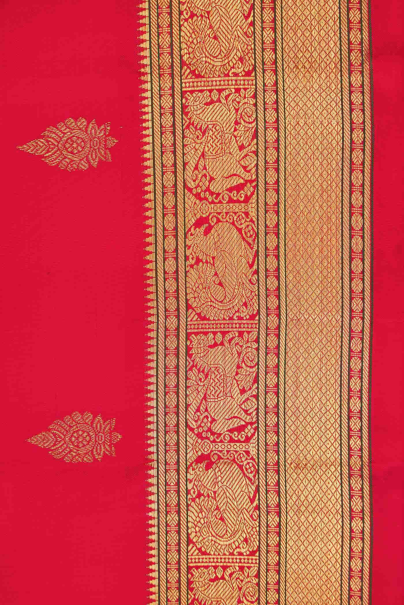 Pure Silk Pure Zari Red Dual Tone Kanchipuram Saree - Image 6
