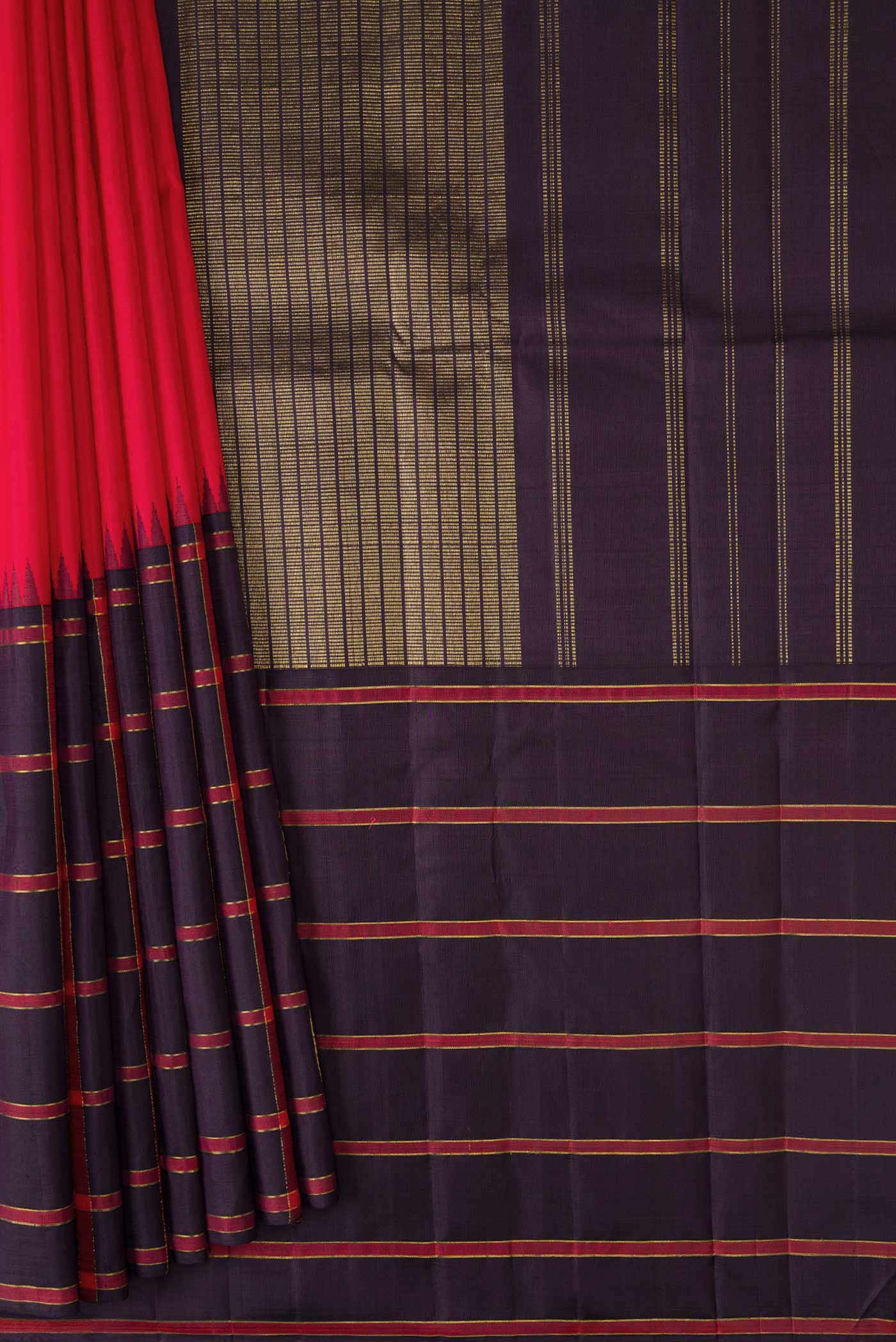 Pure Silk Pure Zari Red Dual Tone Kanchipuram Saree - Image 2