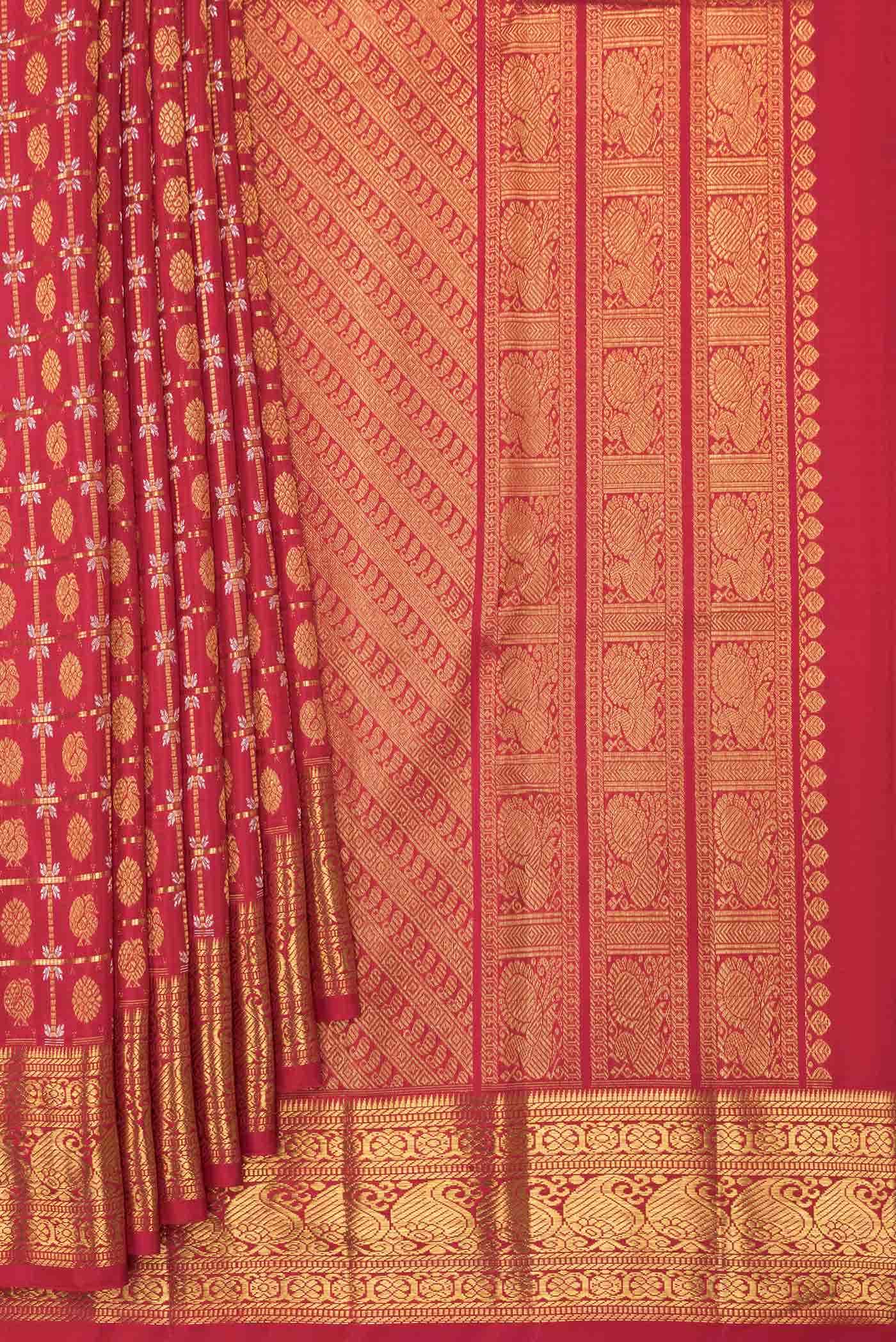 Red Dual Tone Kanchipuram Silk Saree - Image 2