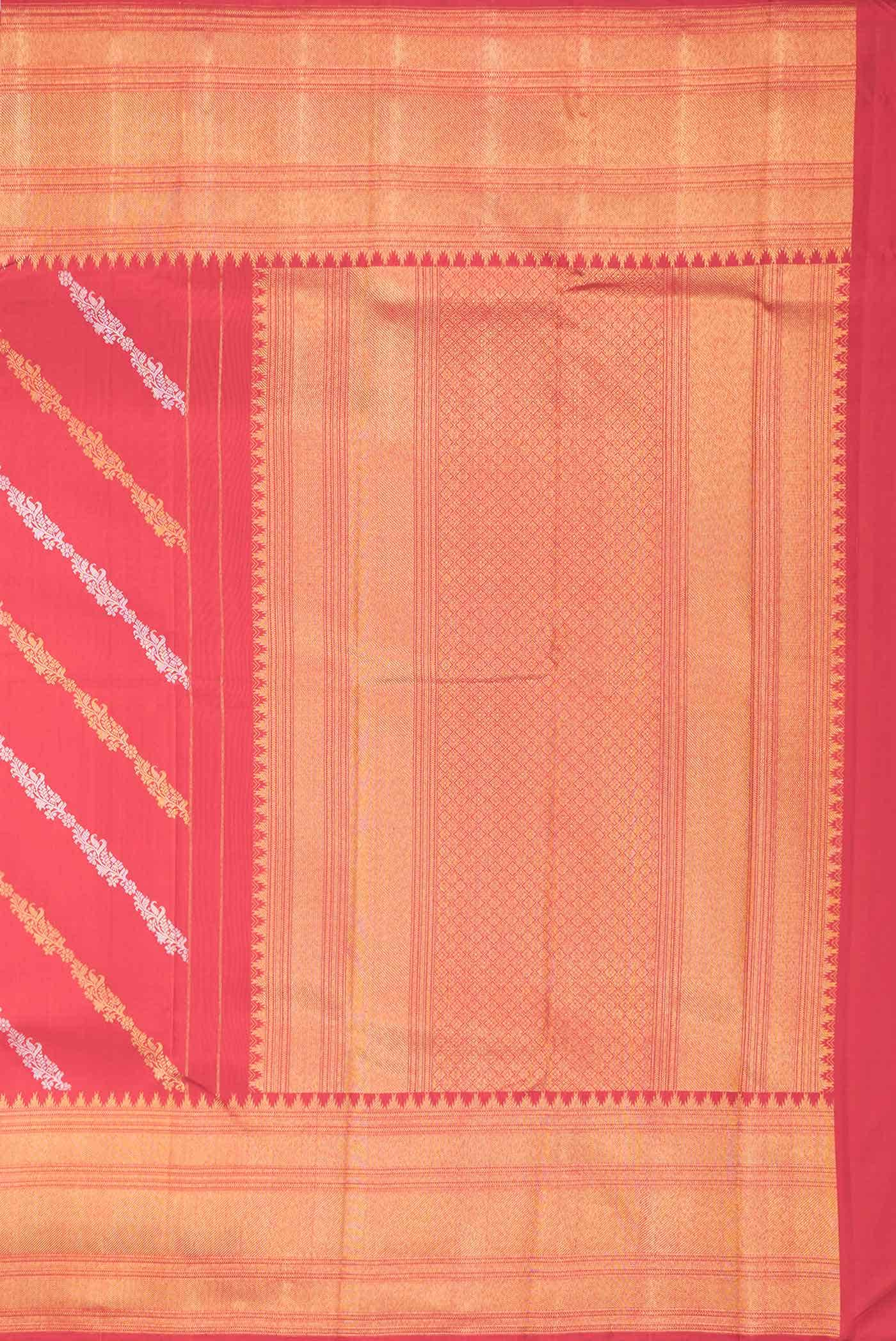 Pure Silk Pure Zari Red Dual Tone Kanjivaram Saree - Image 5