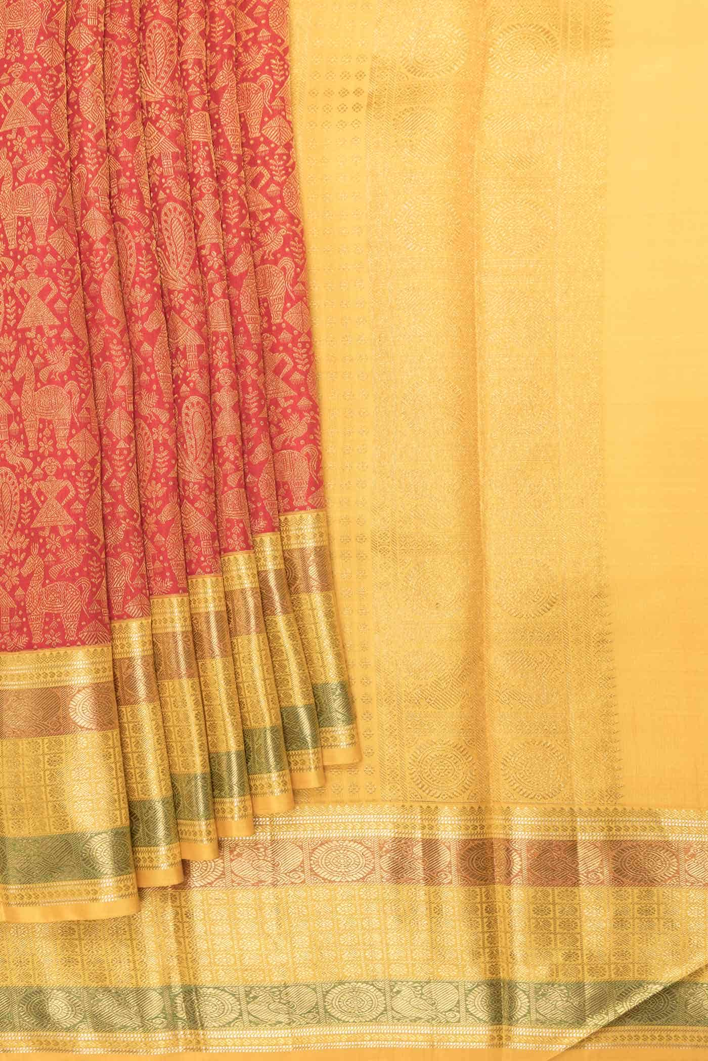 Red Dual Tone Kanchipuram Silk Saree - Image 2