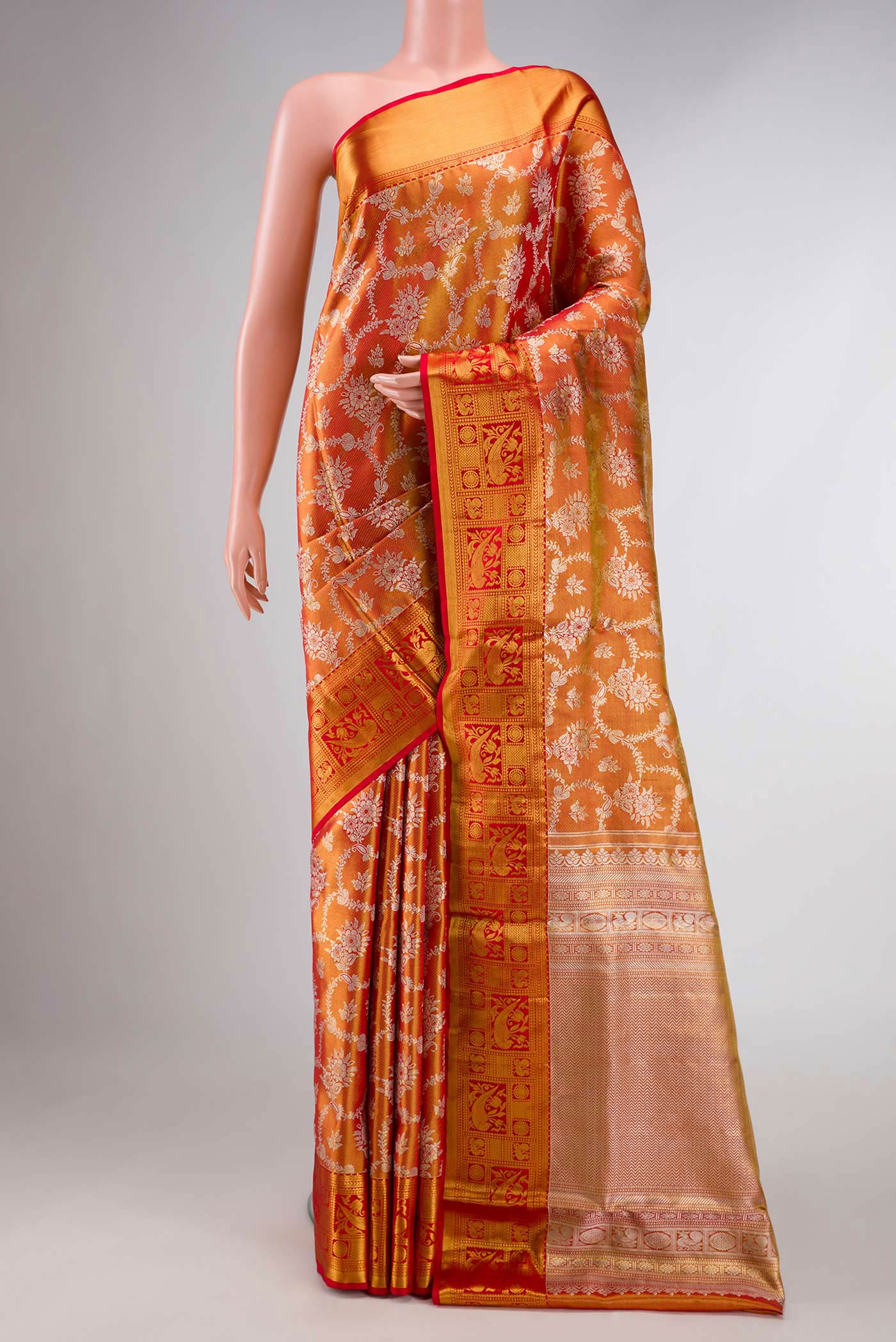 Red Dual Tone Kanjivaram Tissue Silk Saree