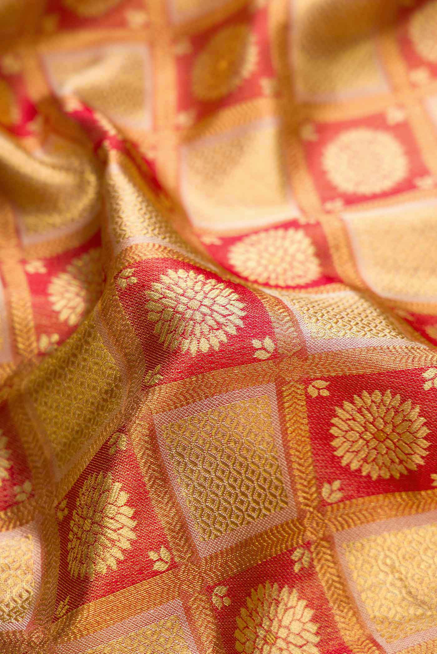 Gold with Red Color Kanchipuram Tissue Silk Saree - Image 2