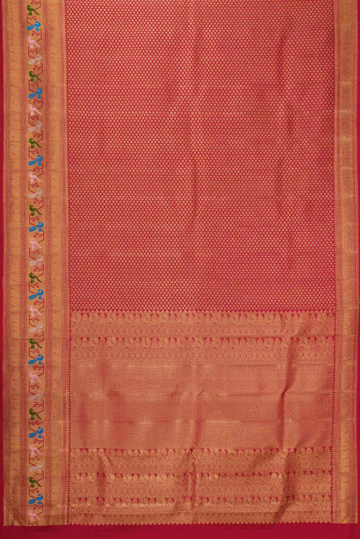 Red Dual Tone Kanchipuram Tissue Silk Saree - Image 11