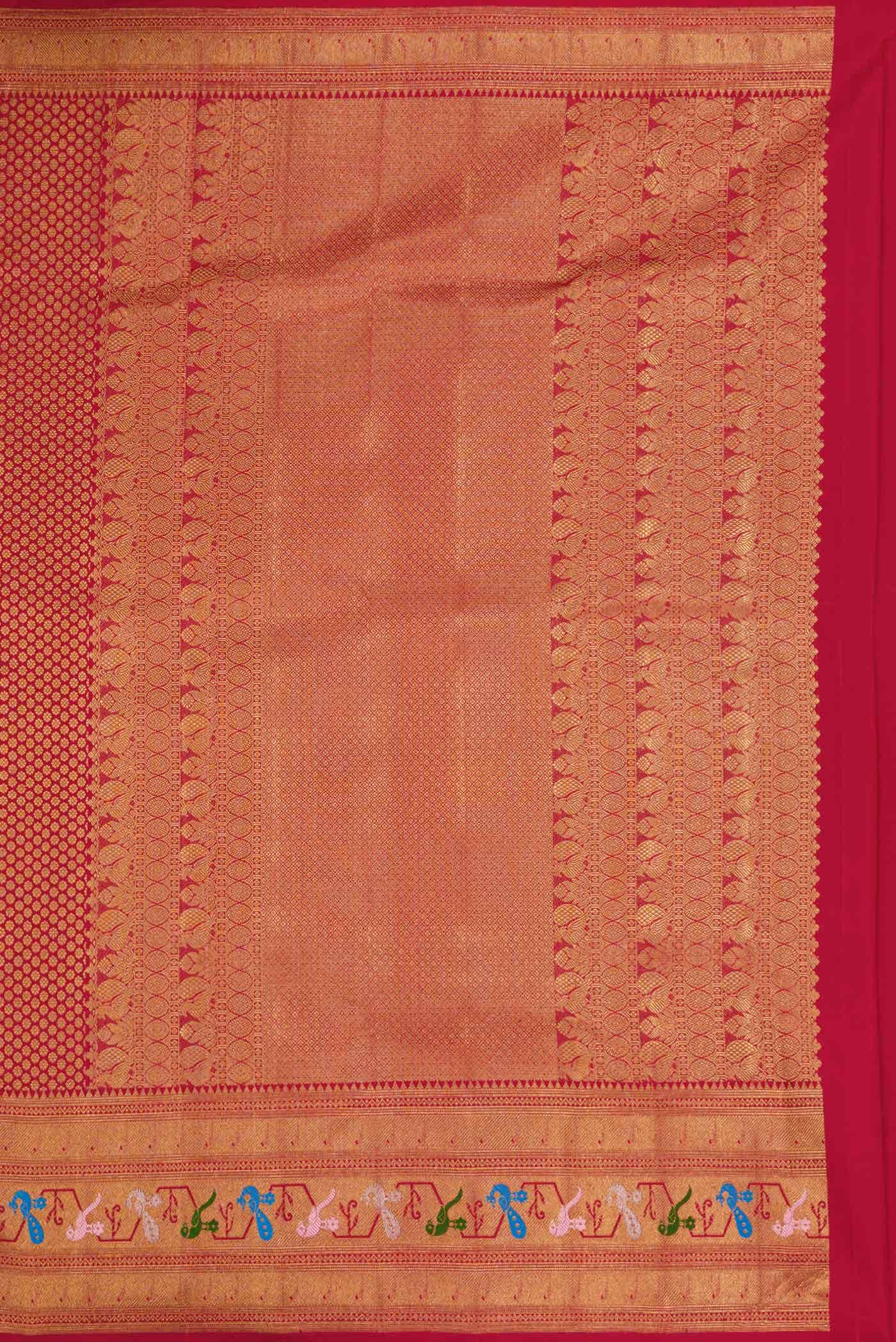 Red Dual Tone Kanchipuram Tissue Silk Saree - Image 12