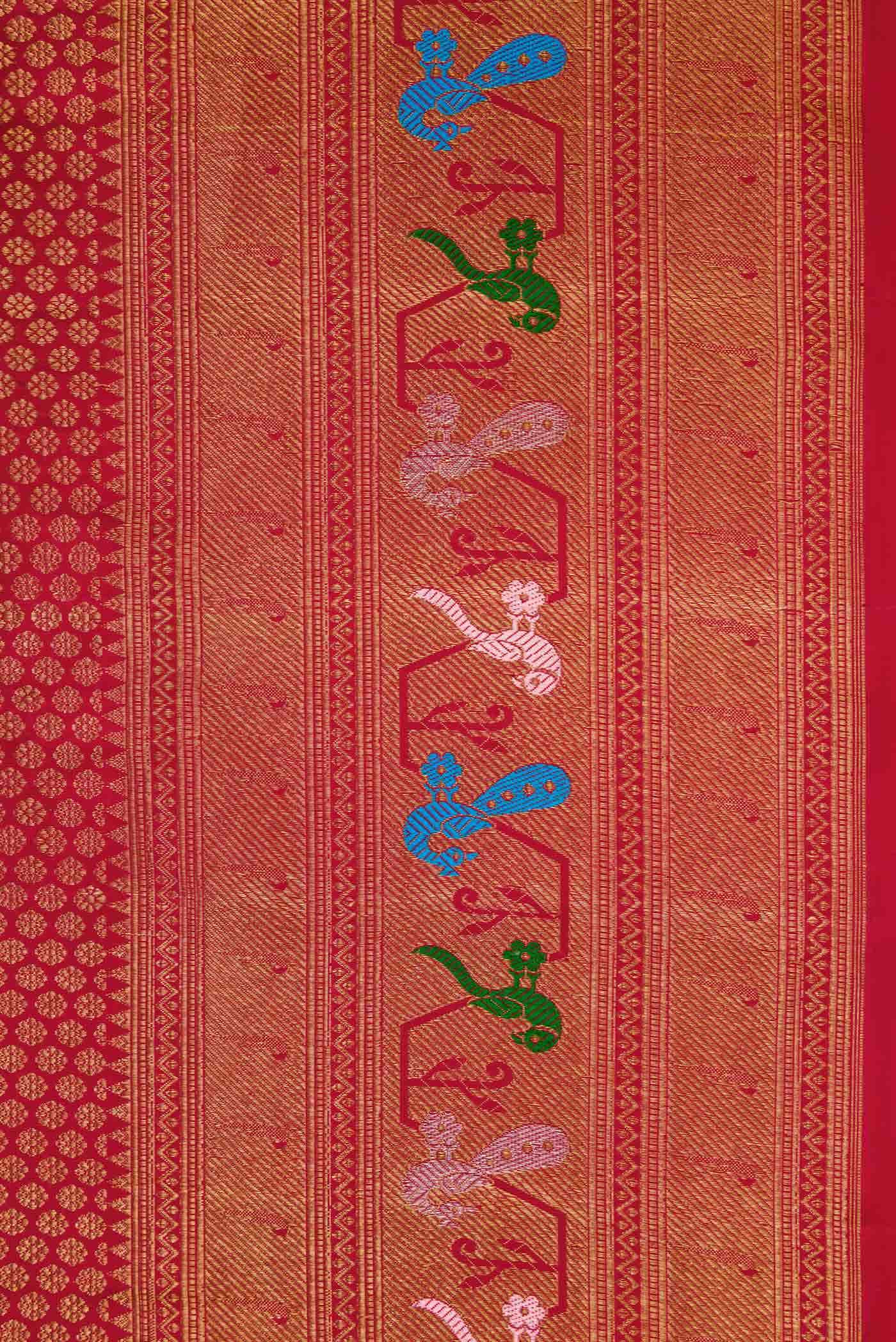 Red Dual Tone Kanchipuram Tissue Silk Saree - Image 13