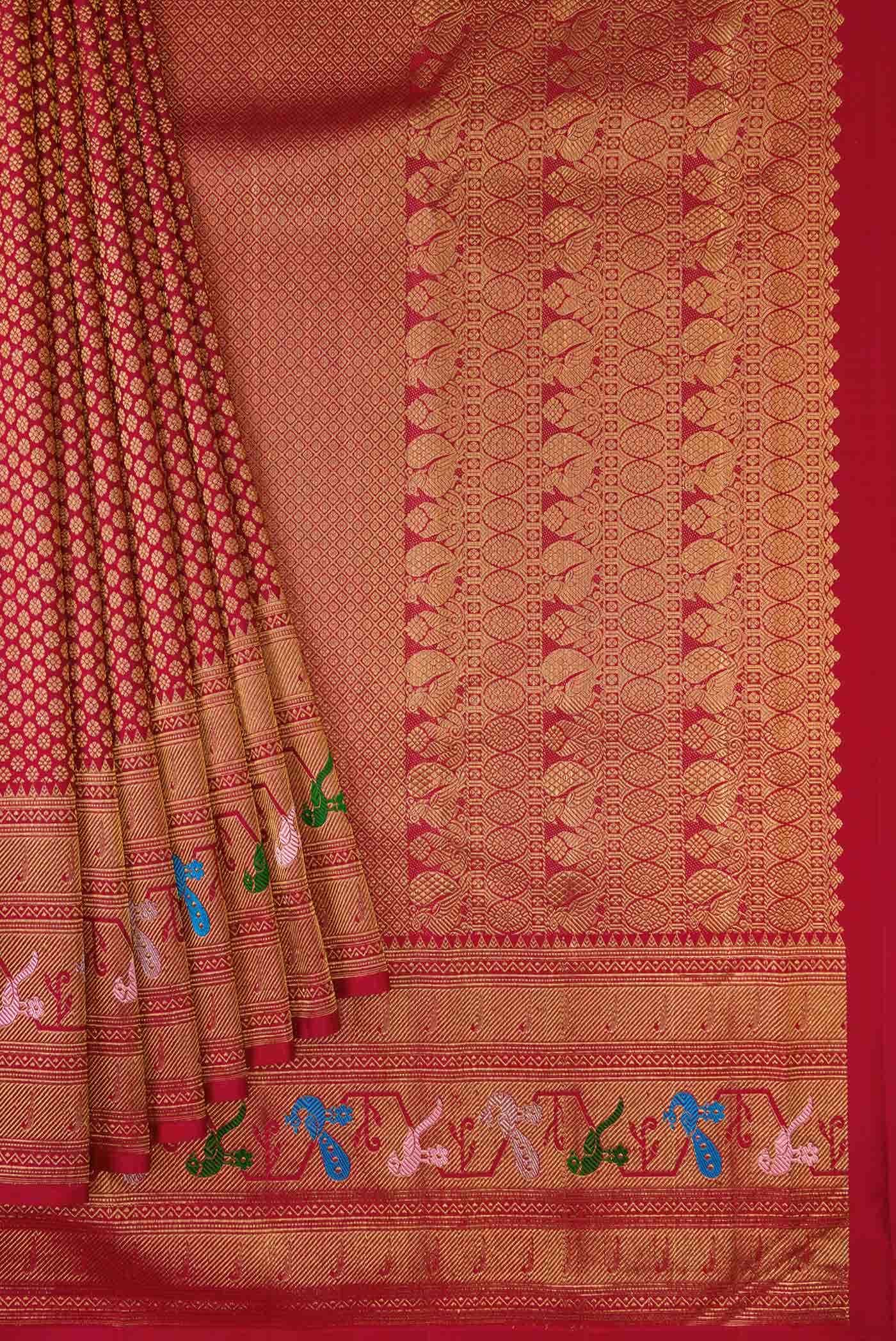 Red Dual Tone Kanchipuram Tissue Silk Saree - Image 2