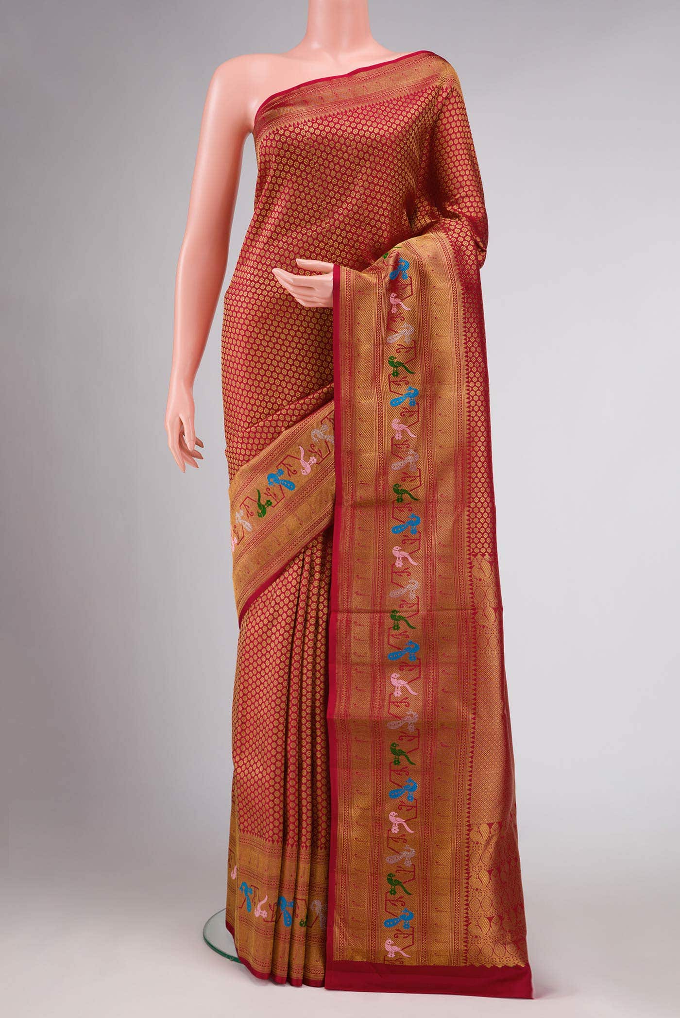 Red Dual Tone Kanchipuram Tissue Silk Saree - Image 8