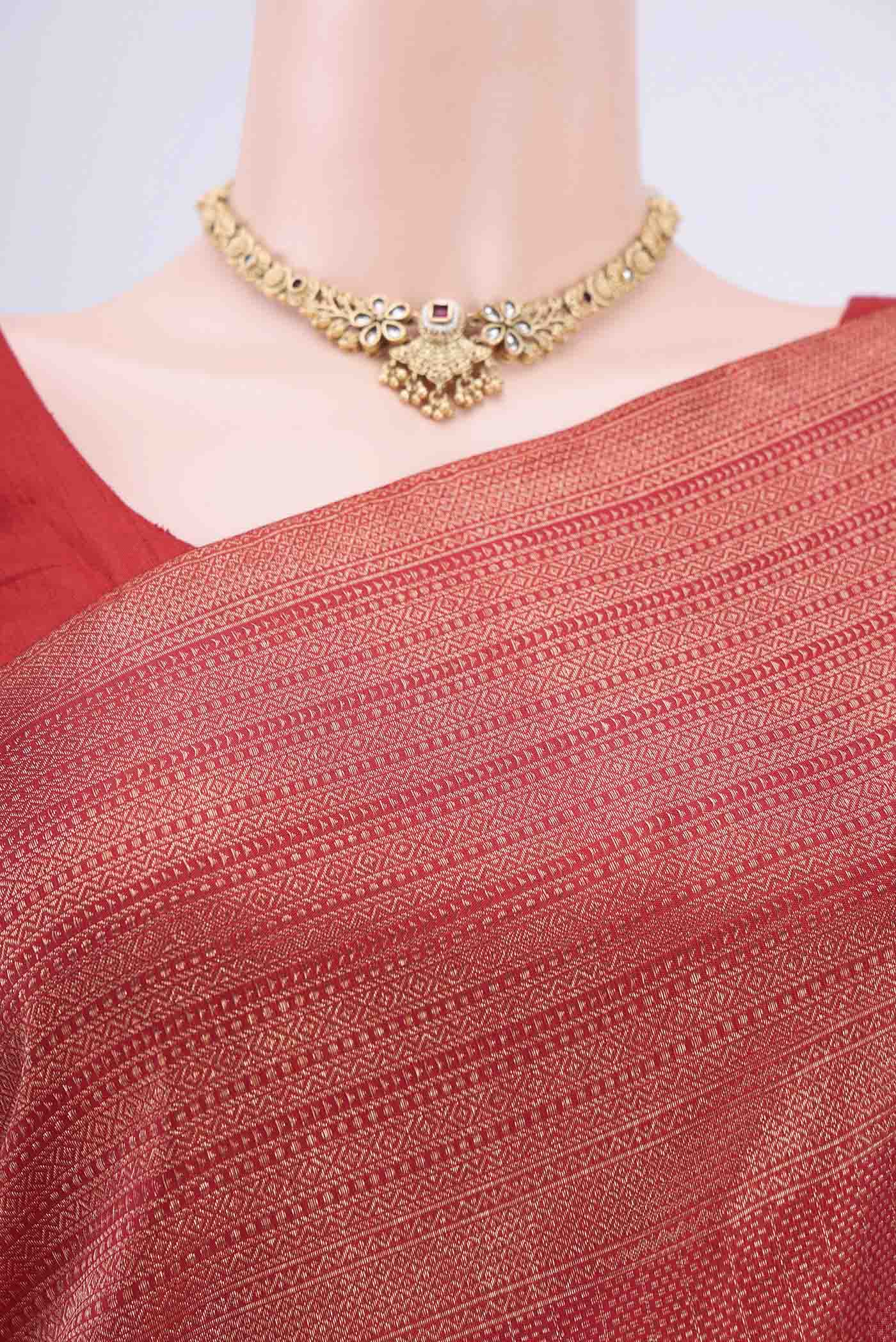 Red Dual Tone Kanjivaram Saree - Image 2
