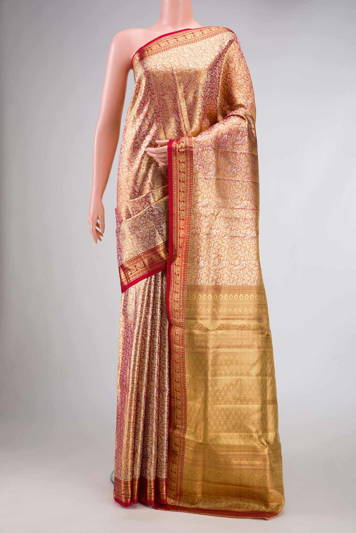 Gold with Red Color Kanjivaram Tissue Silk Saree