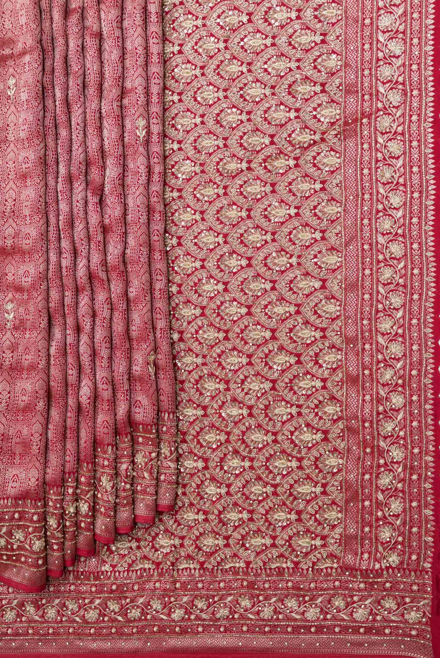 Red Dual Tone Mysore Crepe Saree - Image 4