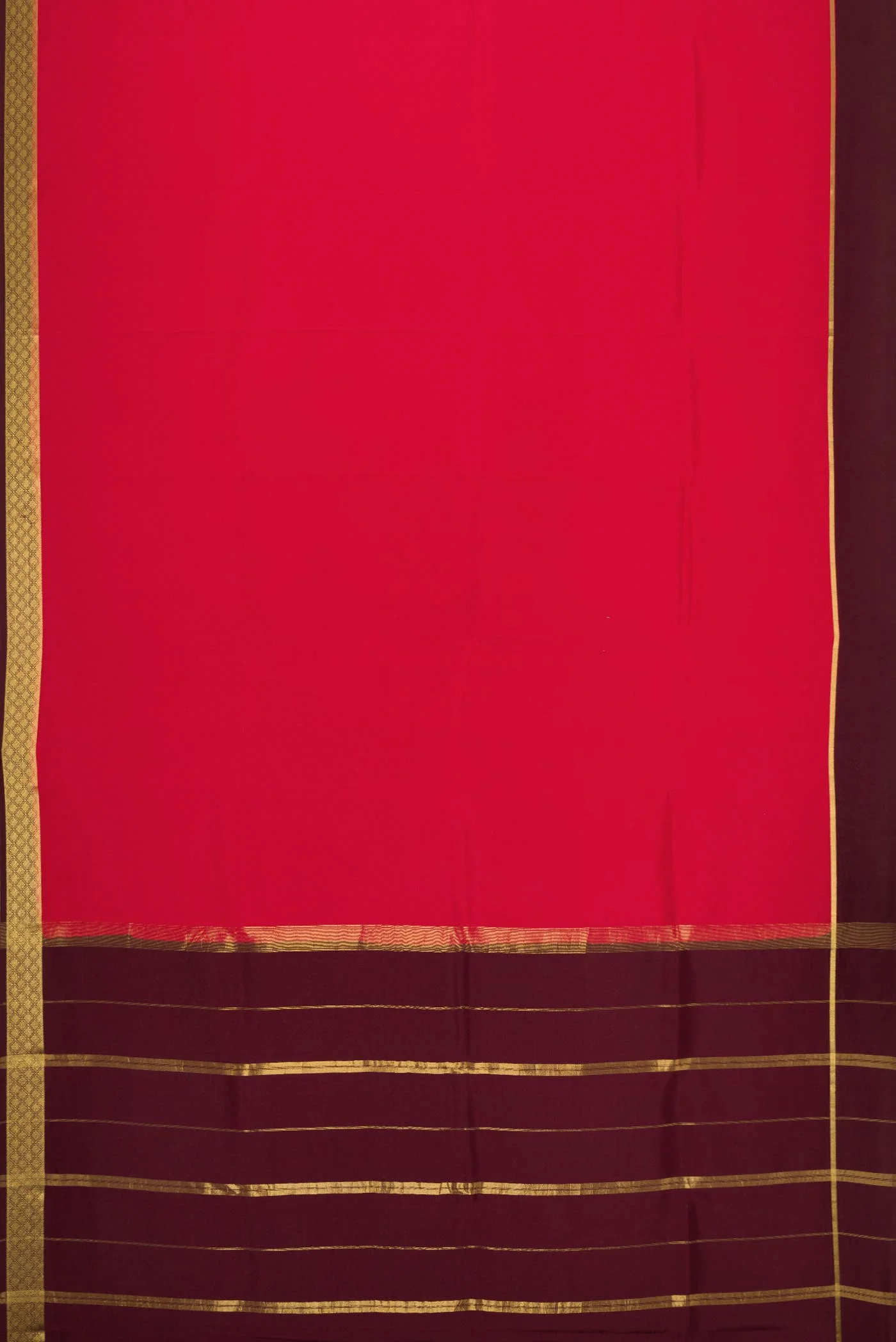 Pure Silk Pure Zari Red Dual Tone Mysore Crepe Saree - Image 4