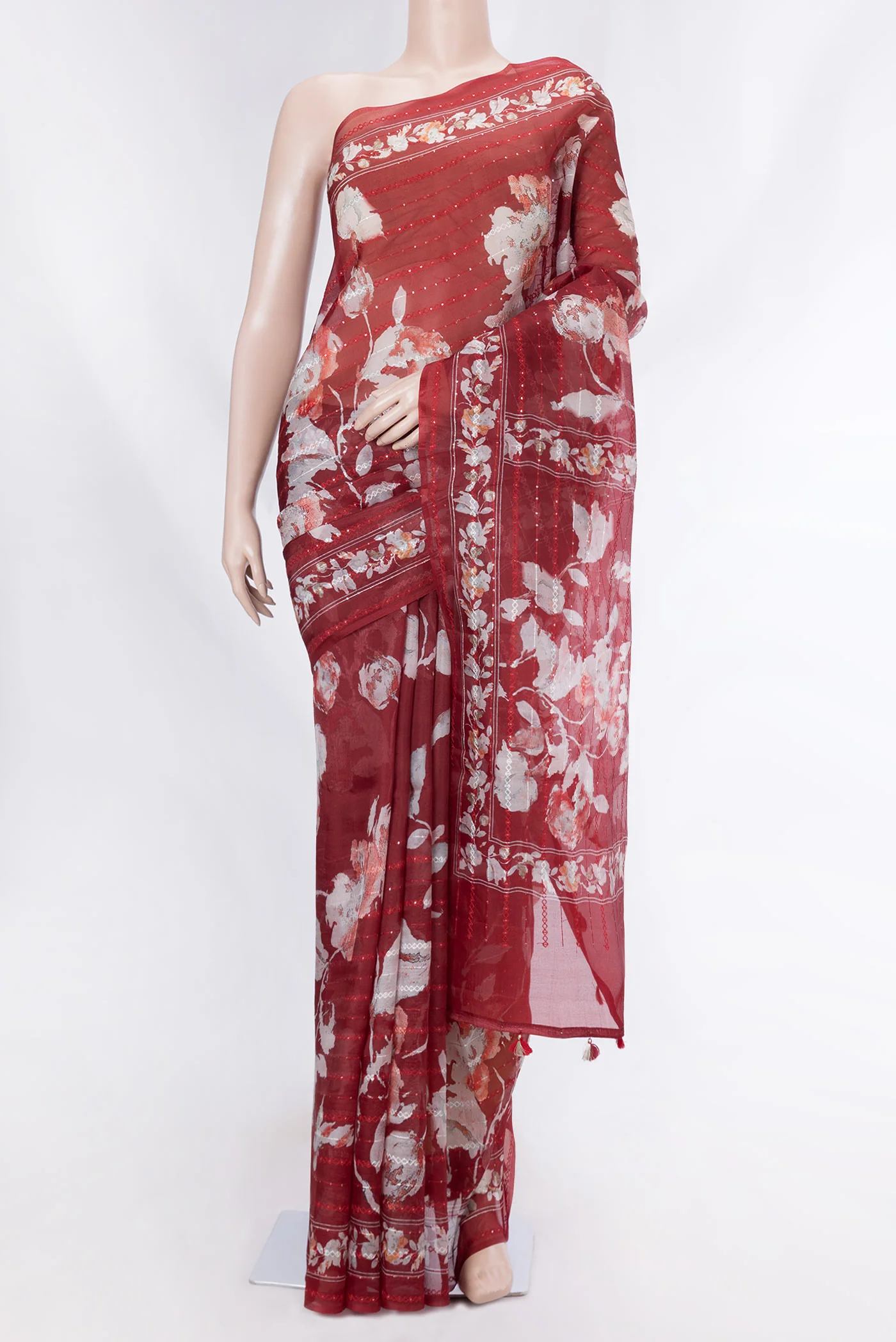 Red Dual Tone Organza Silk Saree