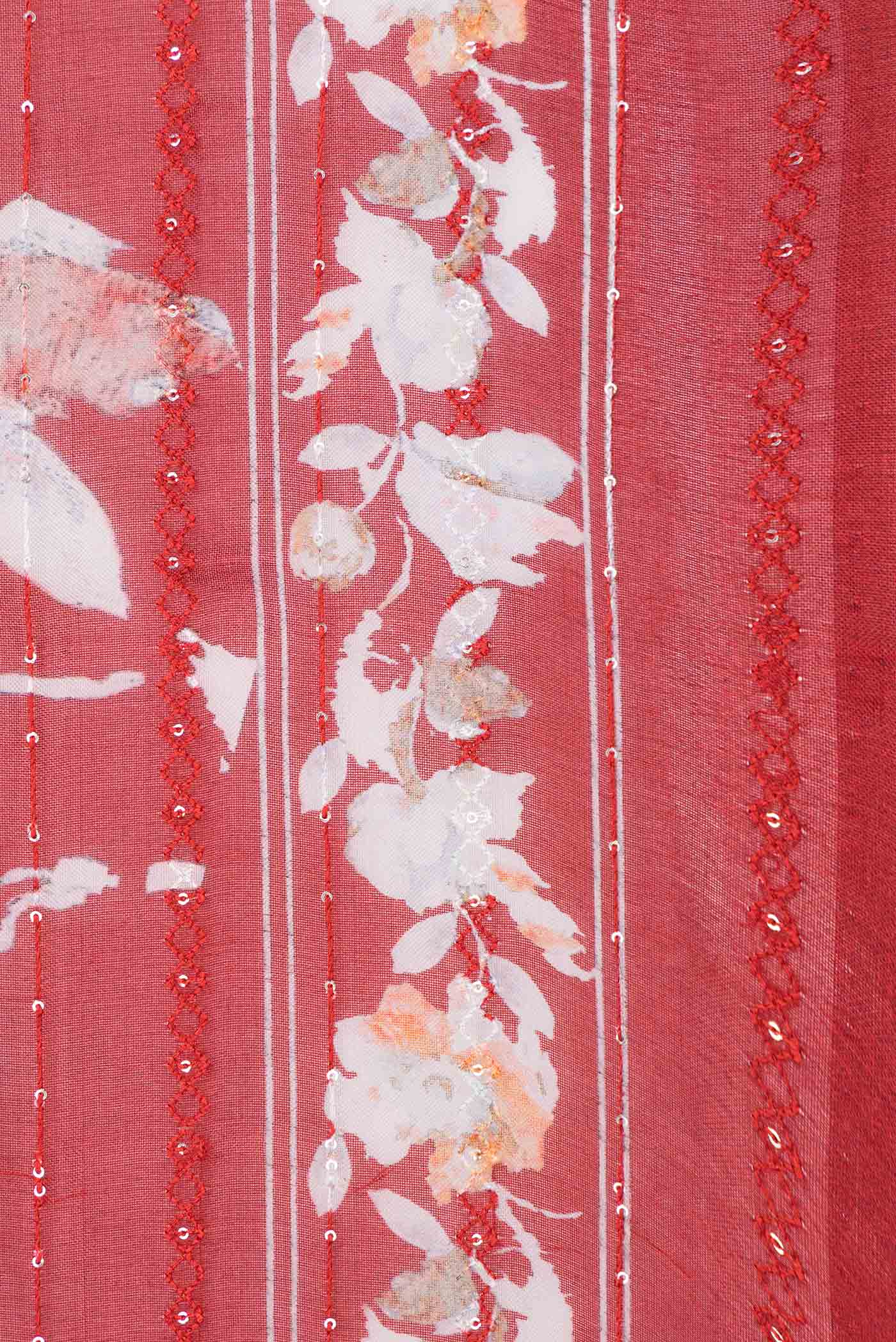 Red Dual Tone Organza Silk Saree - Image 3