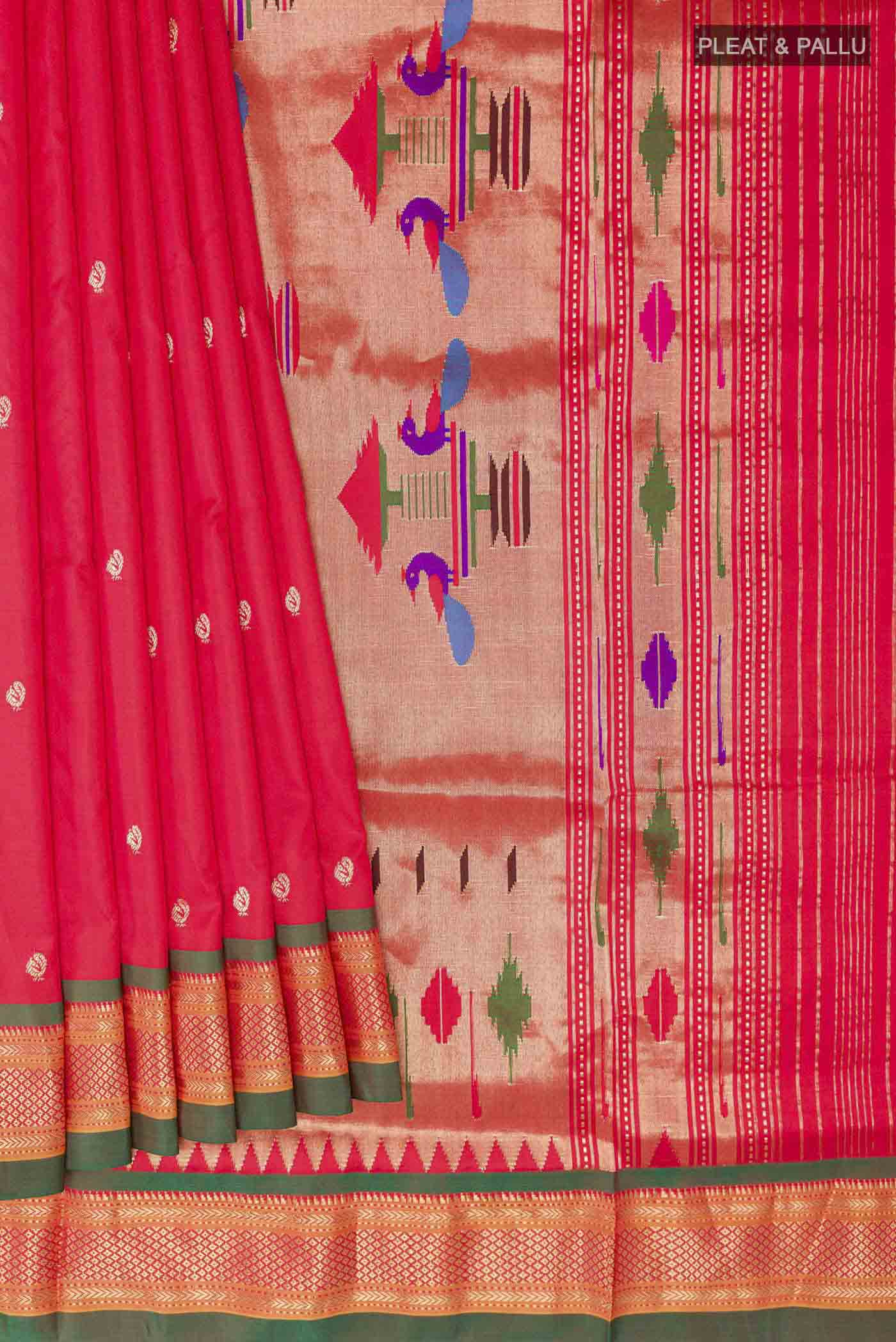 Red Dual Tone Paithani Silk Saree - Image 4