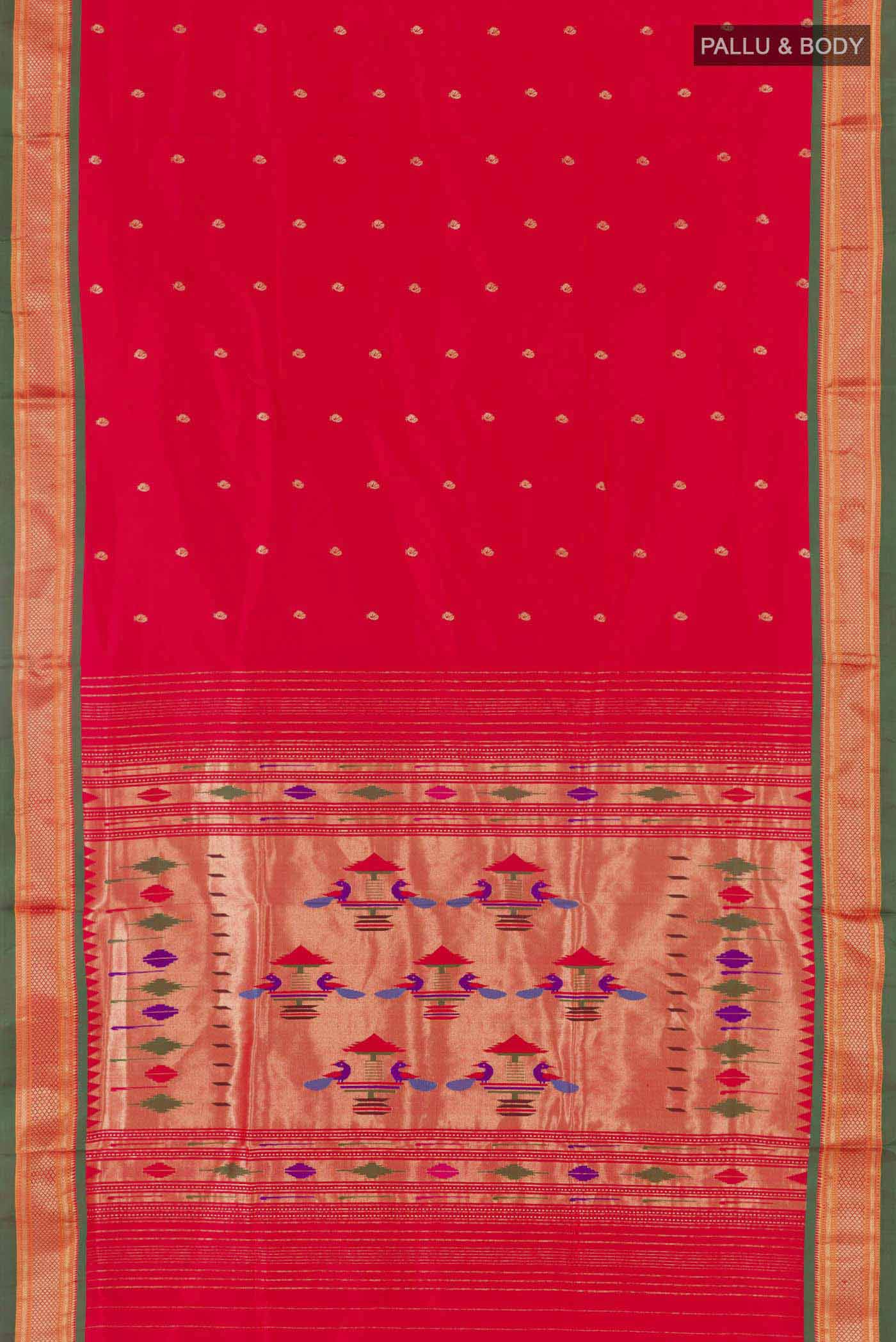 Red Dual Tone Paithani Silk Saree - Image 6