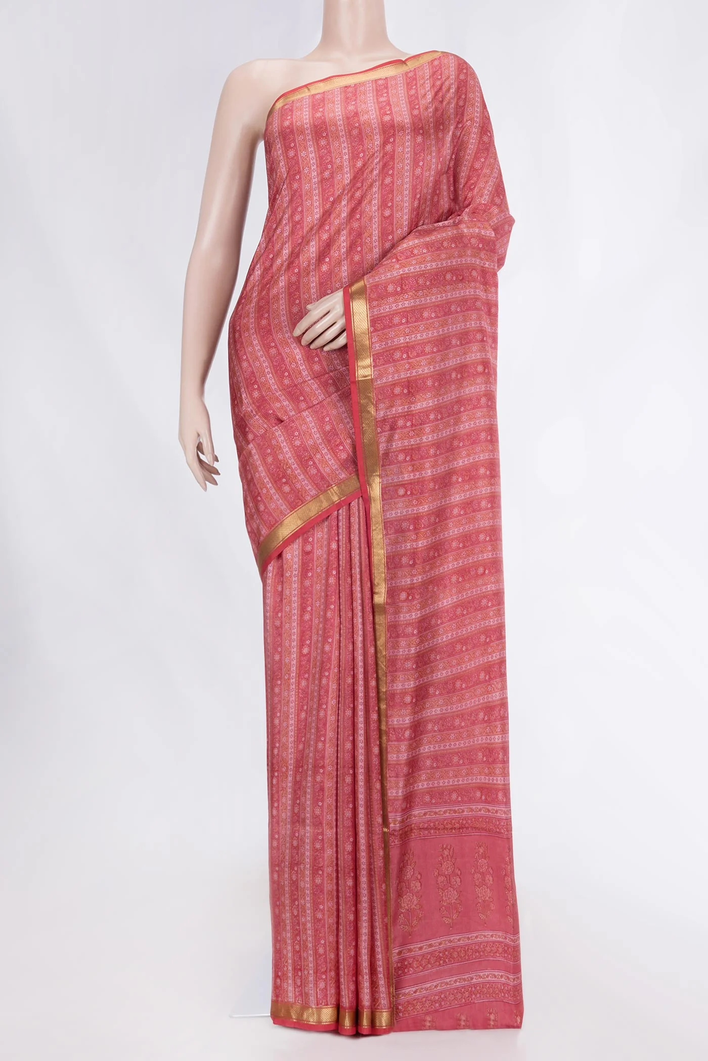 Red Dual Tone Printed Silk Saree