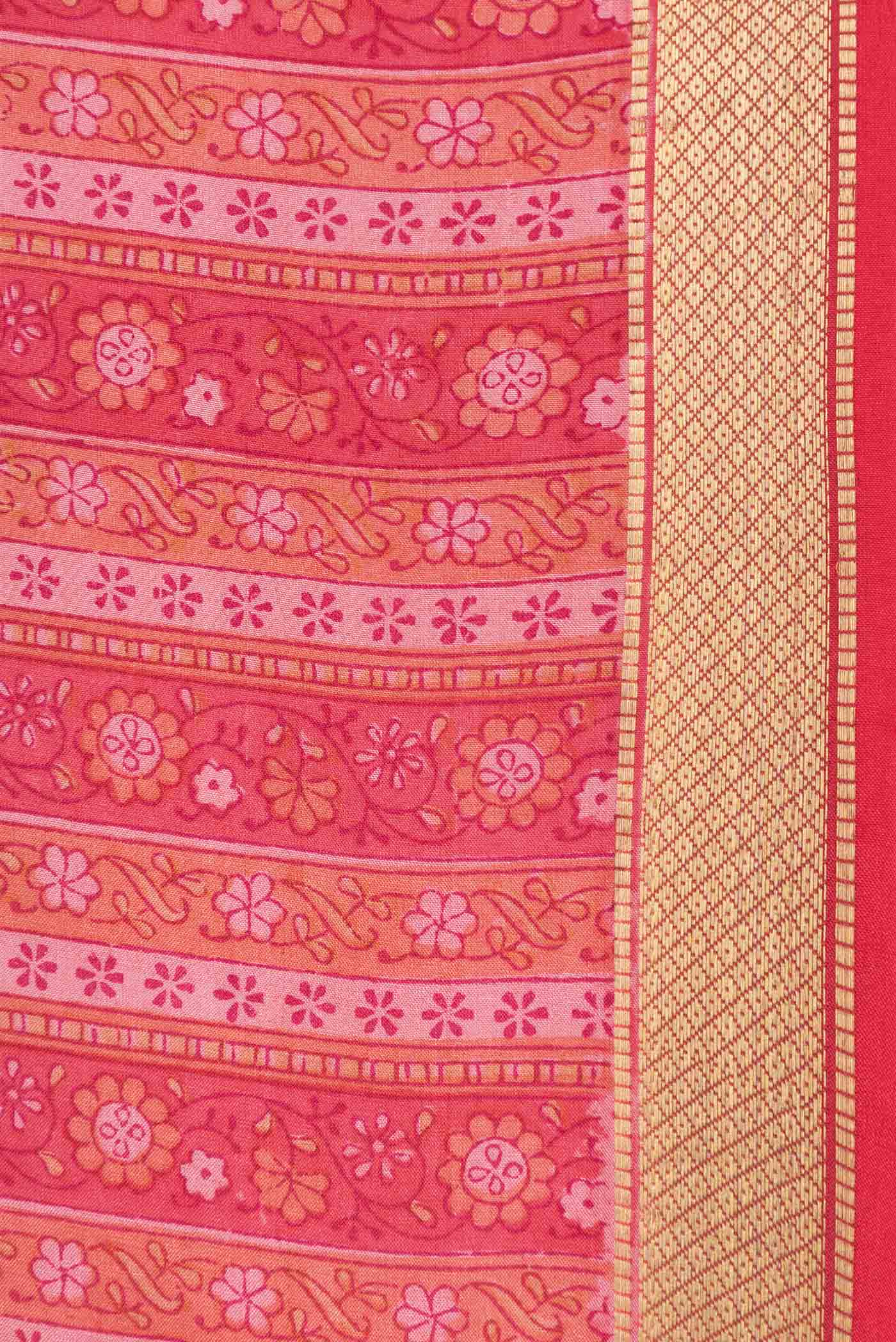 Red Dual Tone Printed Silk Saree - Image 3